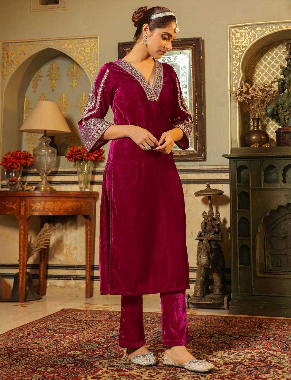 YNF VELVET KESH148 051 KURTIS WHOLESALE PARTY WEAR KURTI WITH BOTTOM EMBROIDERED V NECK KURTIS MANUFACTURER