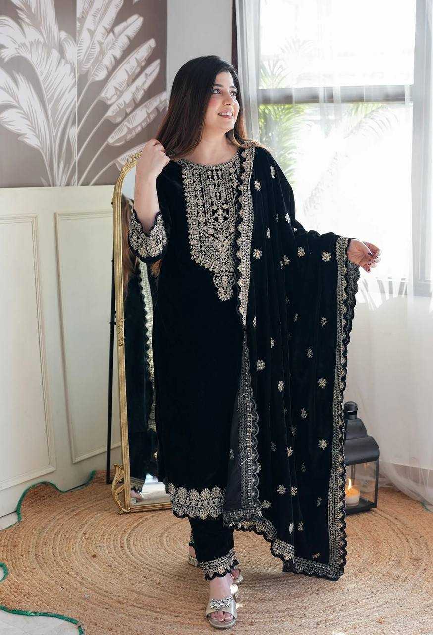 YNF VELVET KESH156 101 SUITS & DRESSES WHOLESALE EMBROPIDERY VELVET LONG KURTI BLACK SUITS MANUFACTURE