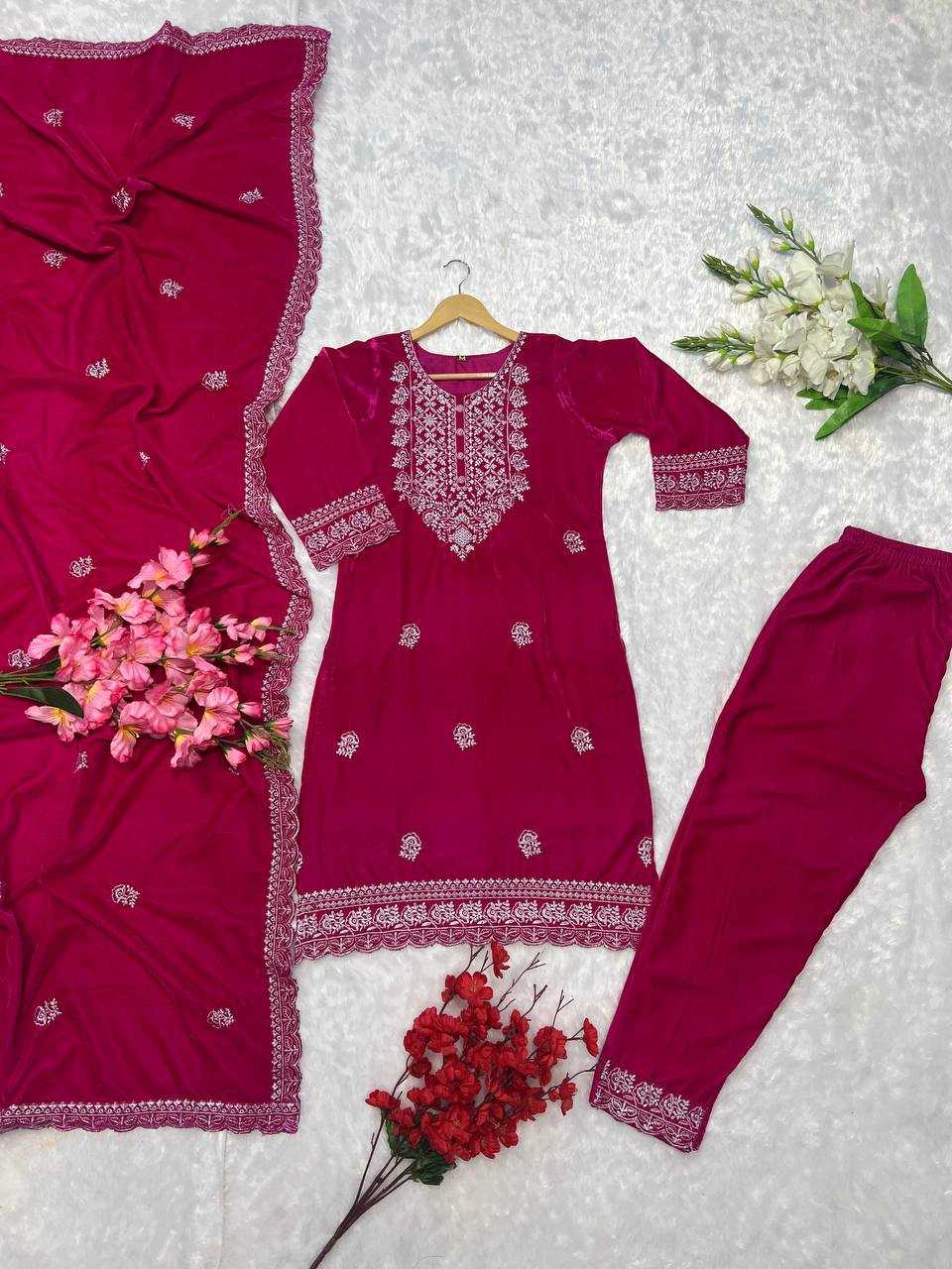 YNF VELVET KESH164 G79 SUITS & DRESSES WHOLESALE EMBROPIDERY VELVET WEDDING BLUE SUITS MANUFACTURE