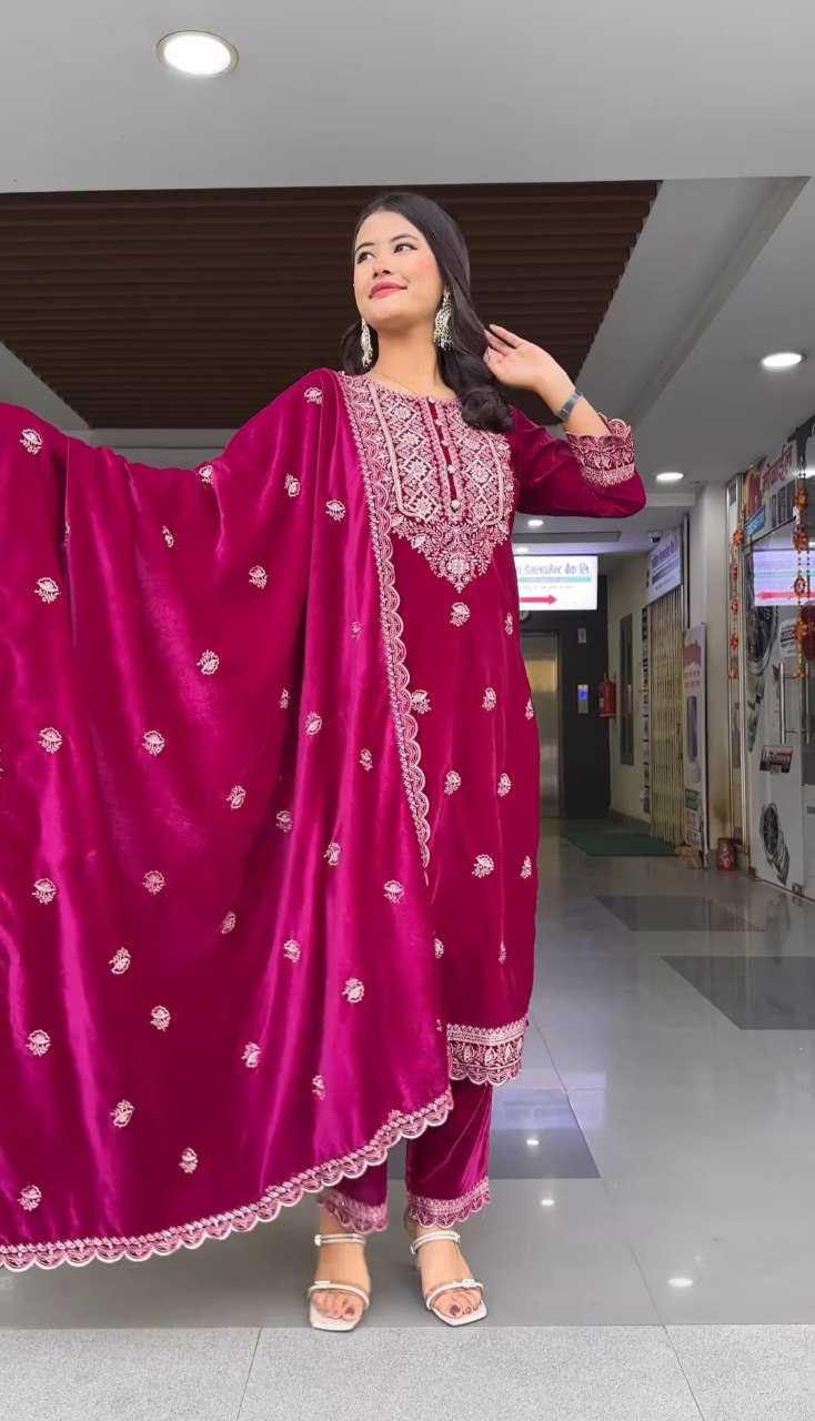 YNF VELVET KESH164 G79 SUITS & DRESSES WHOLESALE EMBROPIDERY VELVET WEDDING BLUE SUITS MANUFACTURE