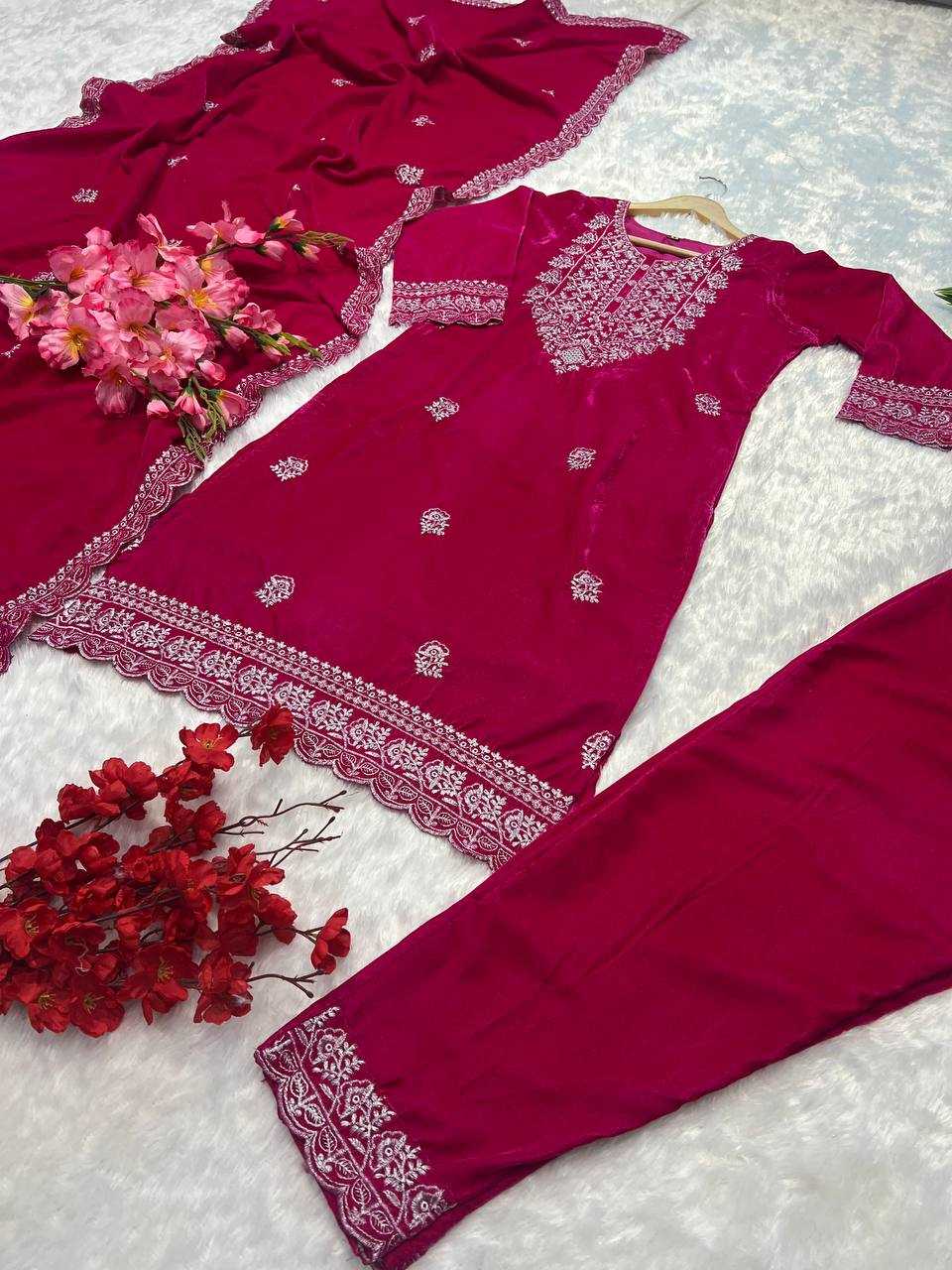 YNF VELVET KESH164 G79 SUITS & DRESSES WHOLESALE EMBROPIDERY VELVET WEDDING BLUE SUITS MANUFACTURE