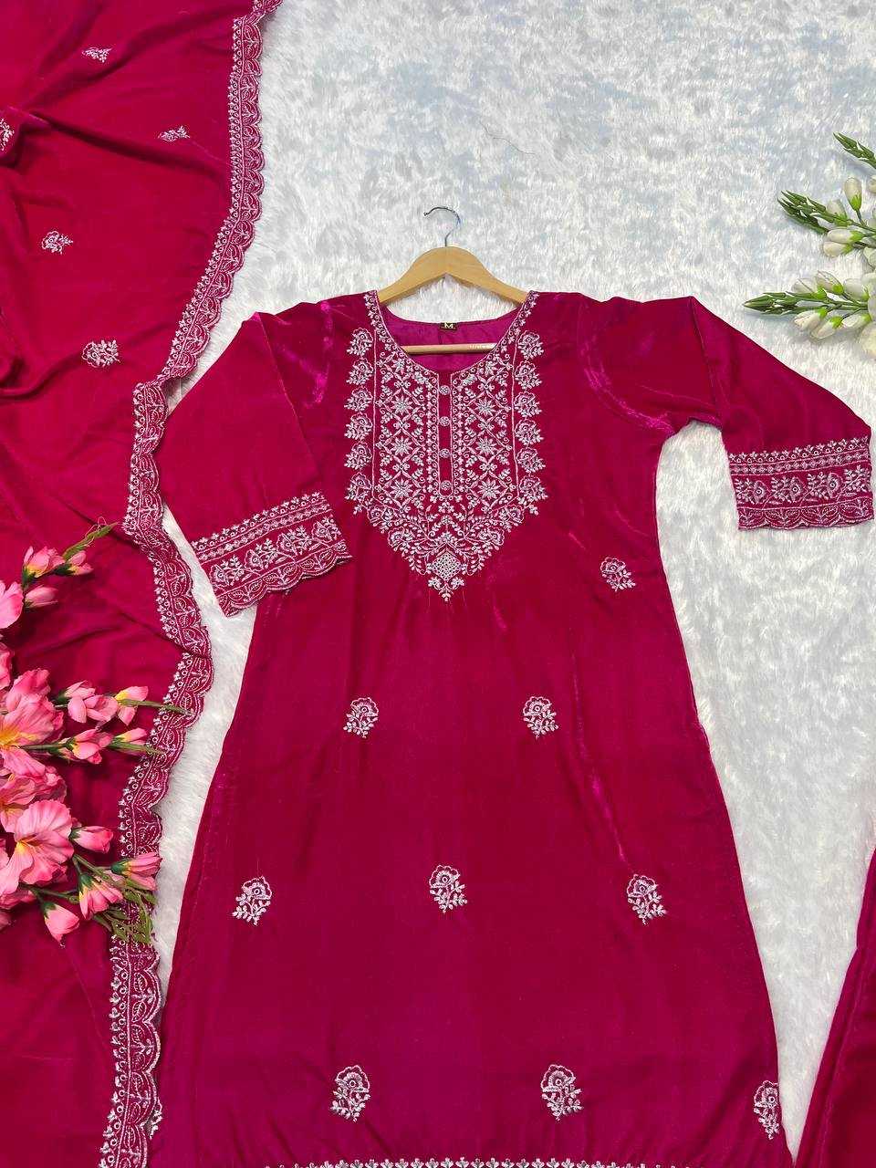 YNF VELVET KESH164 G79 SUITS & DRESSES WHOLESALE EMBROPIDERY VELVET WEDDING BLUE SUITS MANUFACTURE