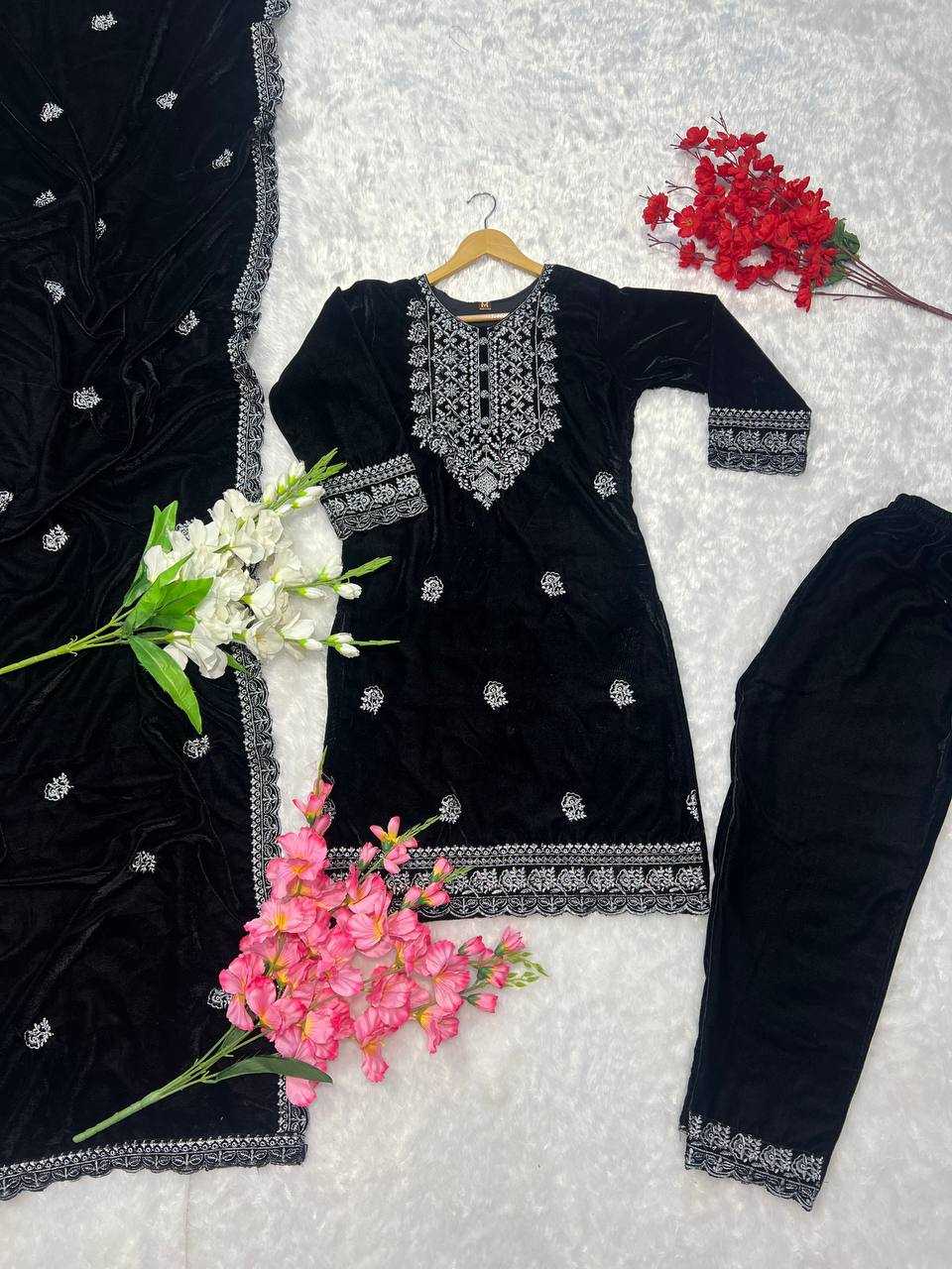 YNF VELVET KESH164 G79 SUITS & DRESSES WHOLESALE EMBROPIDERY VELVET WEDDING BLUE SUITS MANUFACTURE