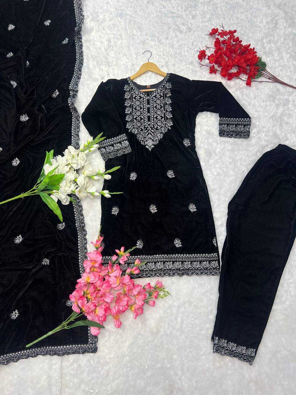 YNF VELVET KESH164 G79 SUITS & DRESSES WHOLESALE EMBROPIDERY VELVET WEDDING BLUE SUITS MANUFACTURE