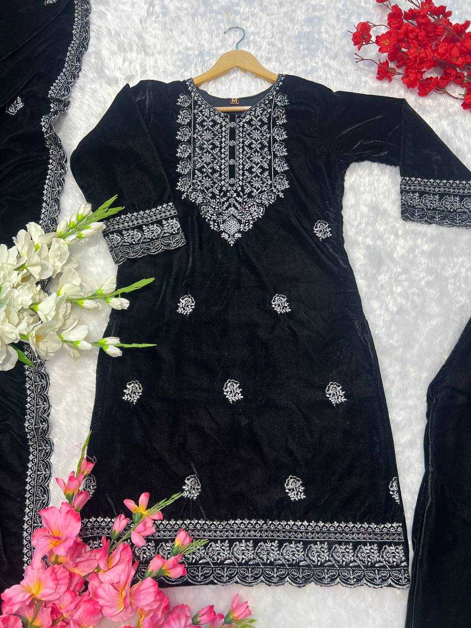 YNF VELVET KESH164 G79 SUITS & DRESSES WHOLESALE EMBROPIDERY VELVET WEDDING BLUE SUITS MANUFACTURE