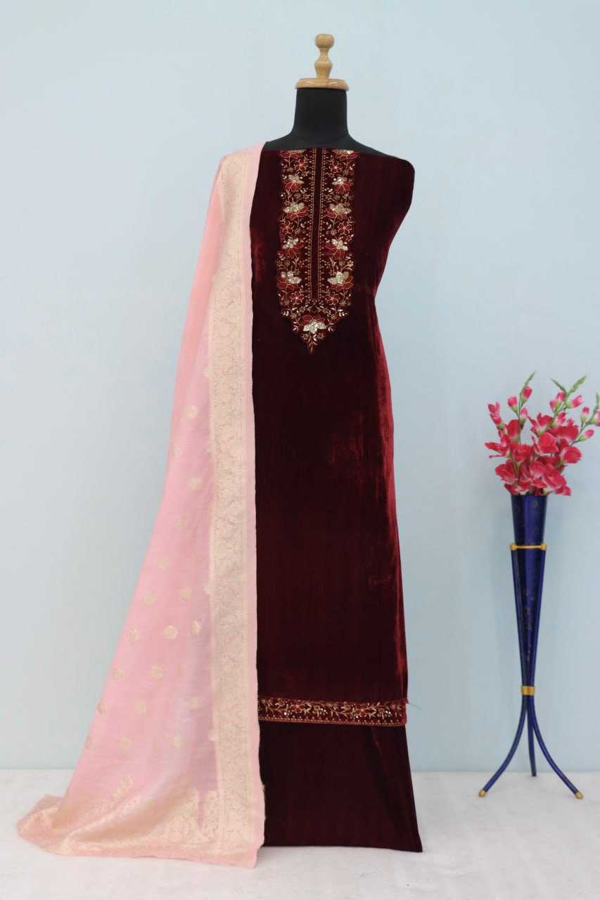 YNF VELVET RIN131 51001 SUITS & DRESSES WHOLESALE SEMI STITCHED EMBROIDERED WEDDING SUITS MANUFACTURER