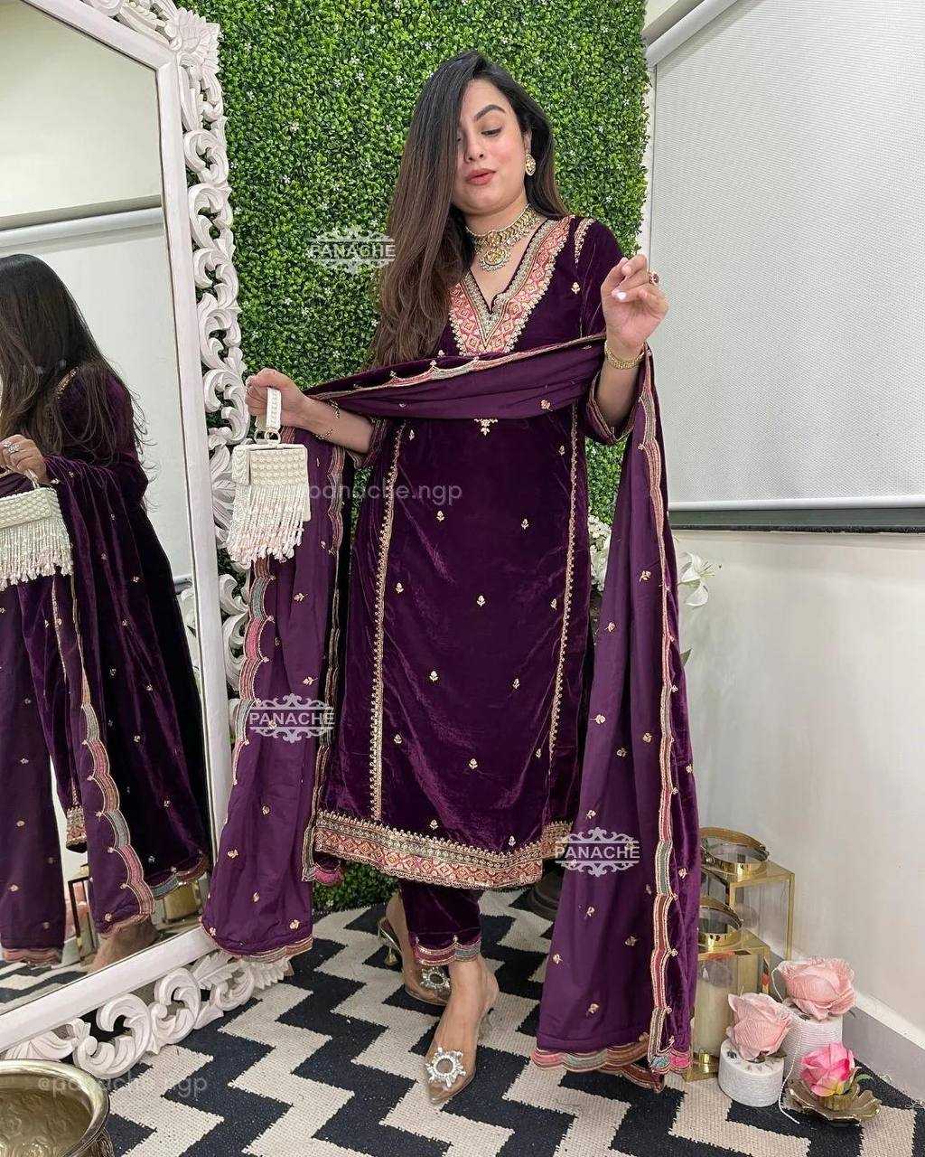 YNF VELVET RIN1411894A SUITS & DRESSES WHOLESAL PAKISTANI EMBROIDERY VELVET EID COLLECTIONS SUITS MANUFACTURE