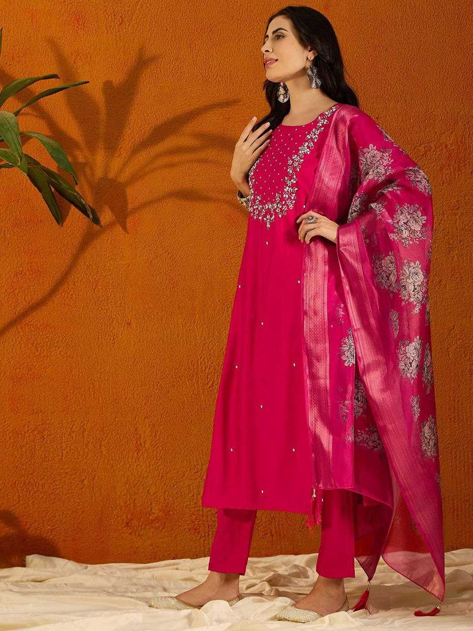 YNF VISCOSE CHANDERI RIN174 RAVIYA SUITS & DRESSES WHOLESALE EMBROPIDERY CHANDERI WEDDING PINK SUITS MANUFACTURE