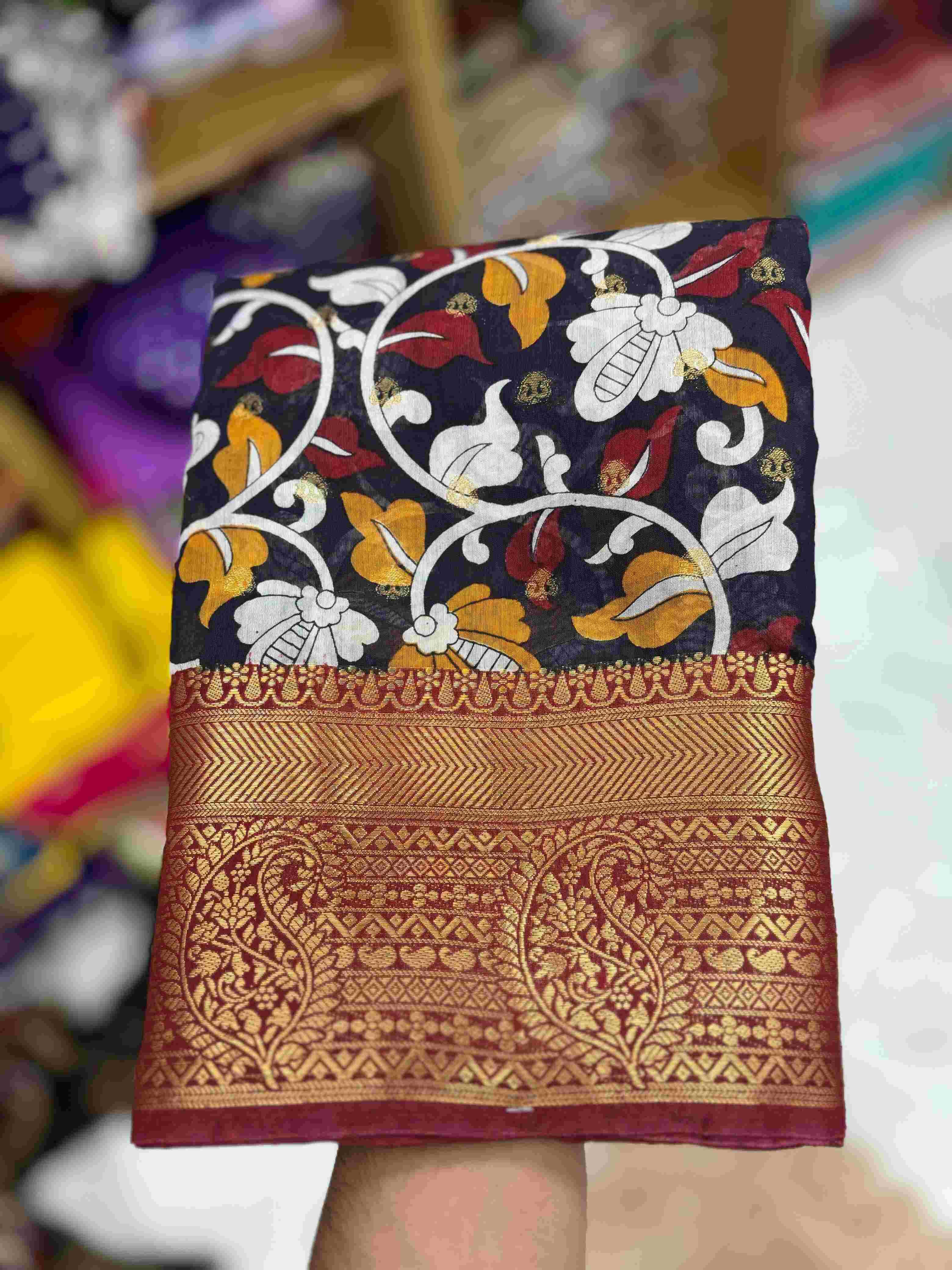 YNF CHANDERI COTTON RIN193 APN31 SAREE WHOLESALE KALAMKAR CHANDERI ZARI SAREE MANUFACTURER