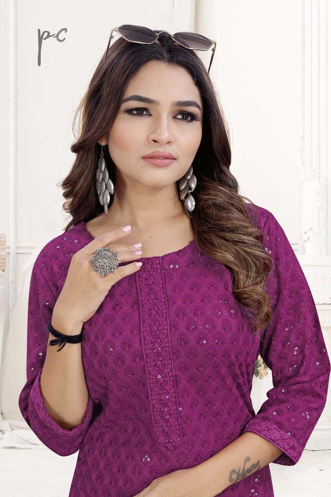 YNF CHIKAN KESH258 VDA100 KURTI WHOLESALE DESIGNER RAYON CHIKAN KURTI MANUFACTURER