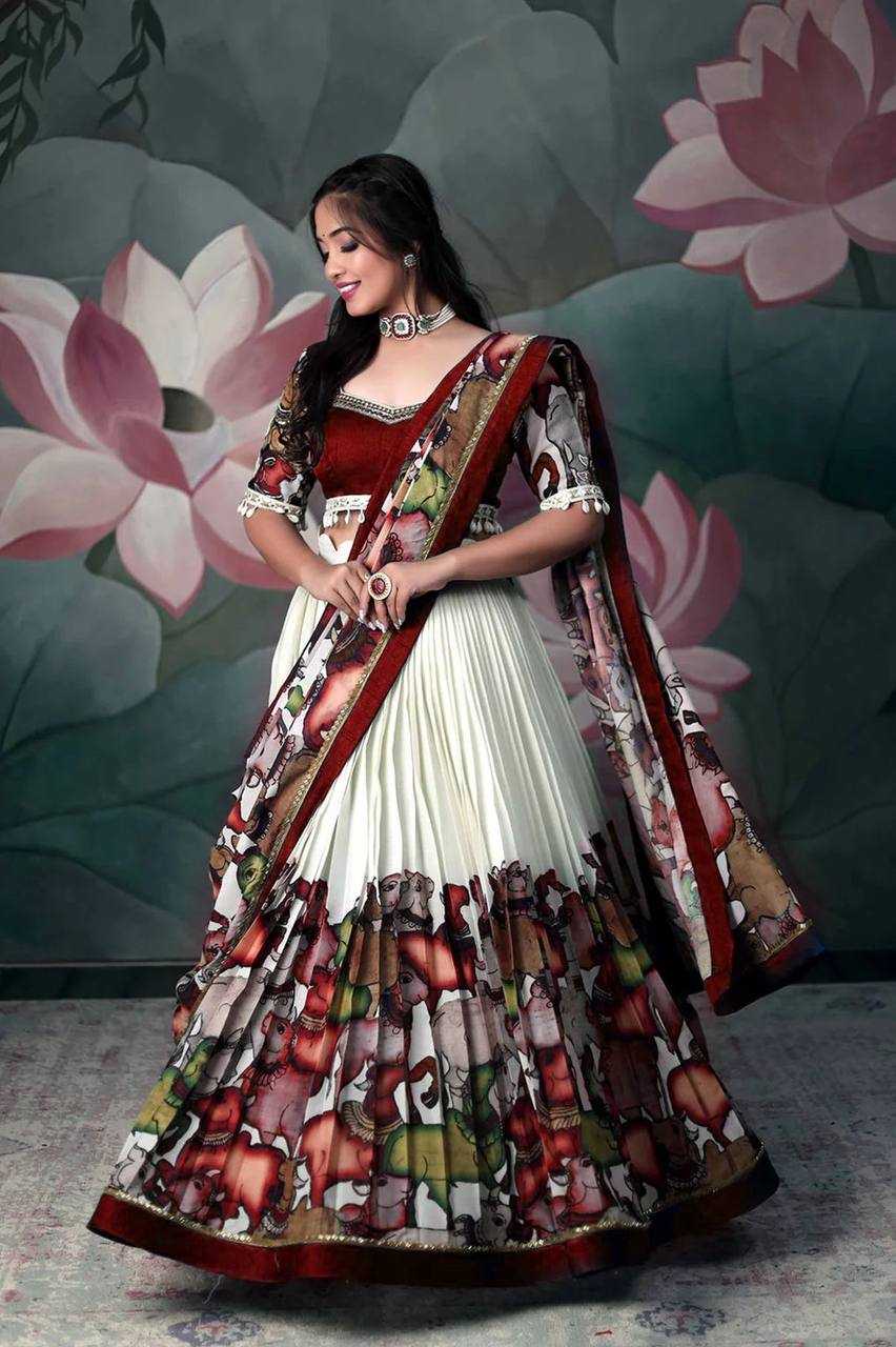 YNF CHINON KESH367 K176 LEHENGA WHOLESALE KALAMKARI TRADITIONAL PRINTED LEHENGA MANUFACTURER