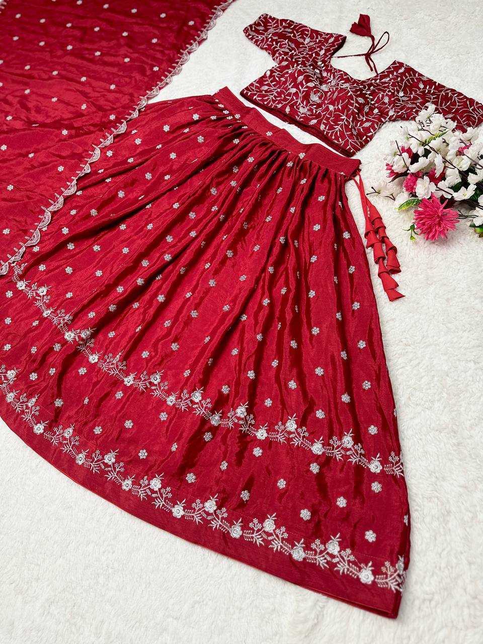 YNF CHINON SILK KESH367 117 LAHENGAS WHOLESALE DESIGNER SILK EMBROIDERED LAHENGAS MANUFACTURER