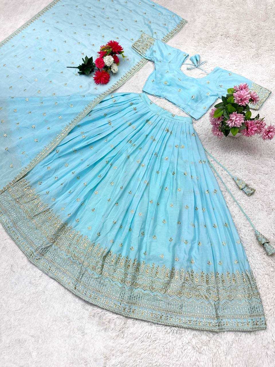 YNF CHINON SILK KESH367 177 LEHENGA WHOLESALE EMBROIDERED SEQUINS SILK LEHENGA MANUFACTURER