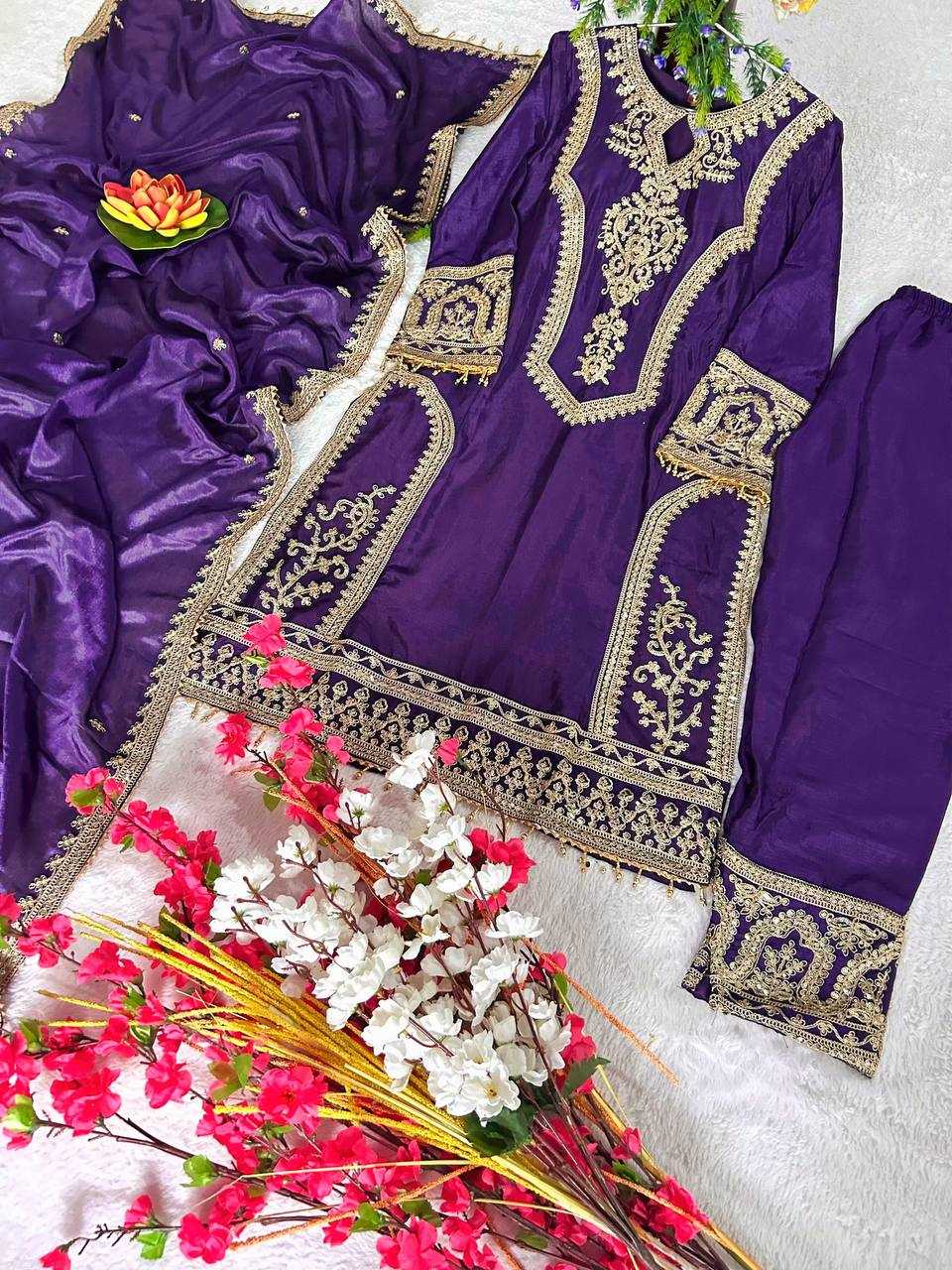 YNF CHINON SILK KESH399 3106 SUITS & DRESSES WHOLESALE SILK  EMBROIDERY DESIGNER SUITS MANUFACTURER