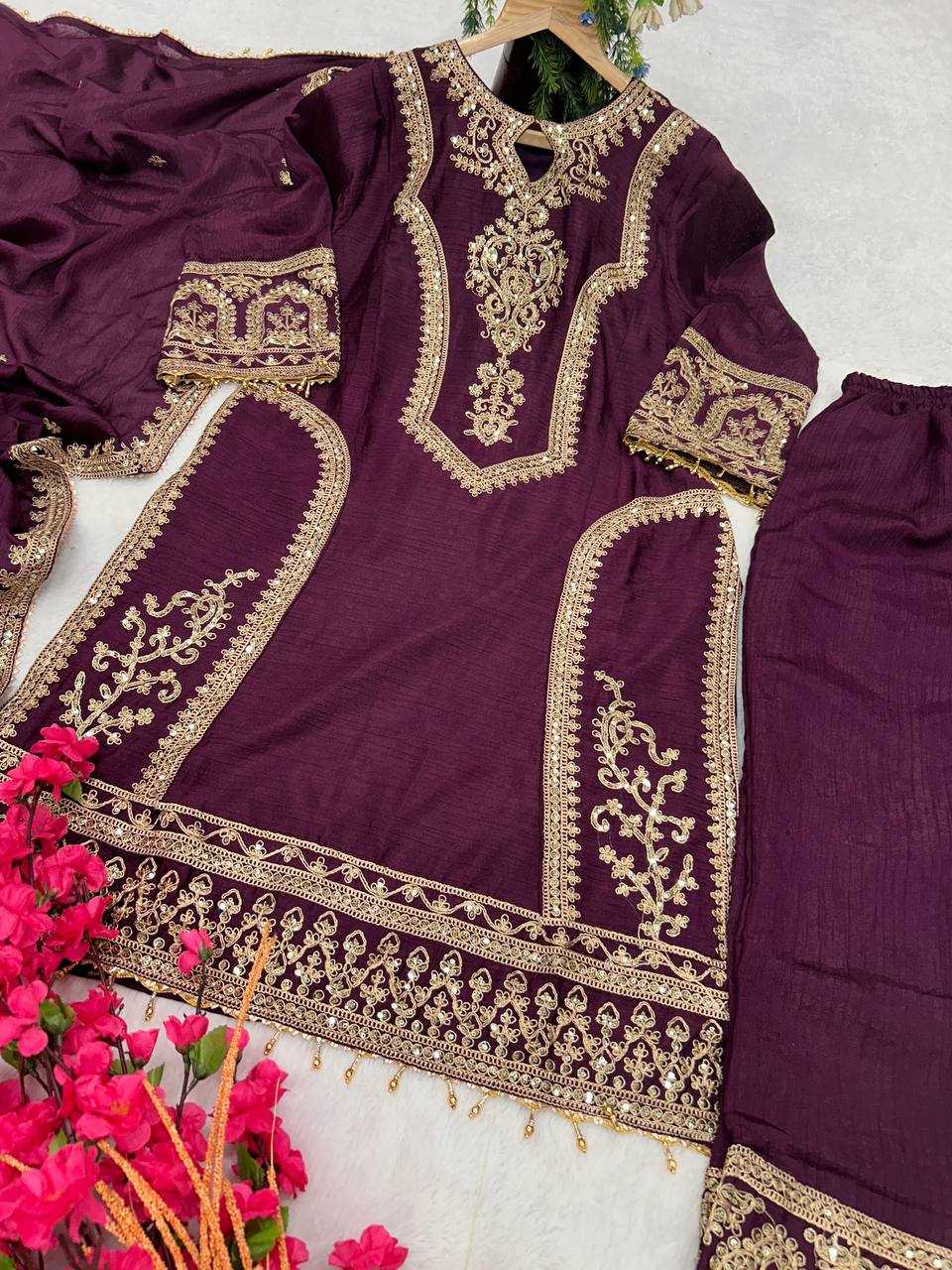 YNF CHINON SILK KESH399 3106 SUITS & DRESSES WHOLESALE SILK  EMBROIDERY DESIGNER SUITS MANUFACTURER