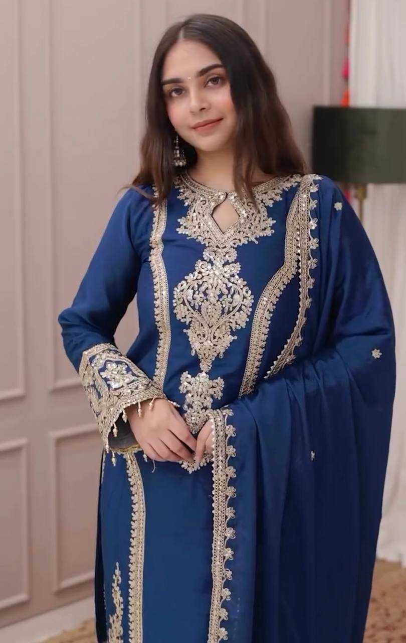 YNF CHINON SILK KESH399 3106 SUITS & DRESSES WHOLESALE SILK  EMBROIDERY DESIGNER SUITS MANUFACTURER