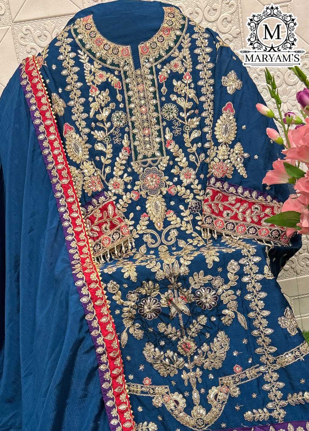 Ynf Chinon Silk RIN129 180 Suits & Dresses Wholesale Embroidery Suits Ladies Salwar Suits Silk Suits Manufacturer