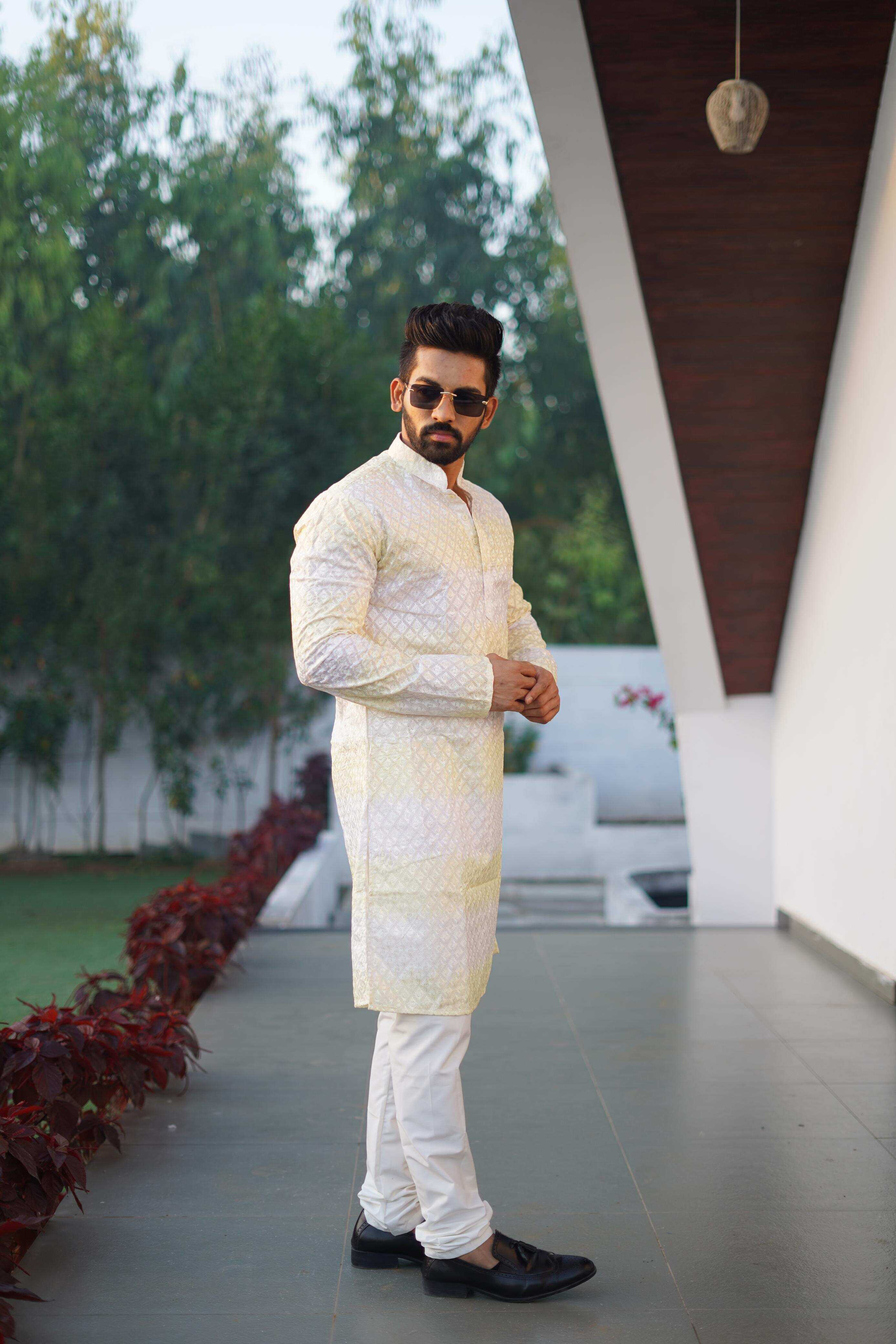 YNF COTTON RIN111 RAINBOW MENS WEAR WHOLESALE EMBORIDERED COTTON KURTA PYJAMA MENS WEAR MANUFACTURER