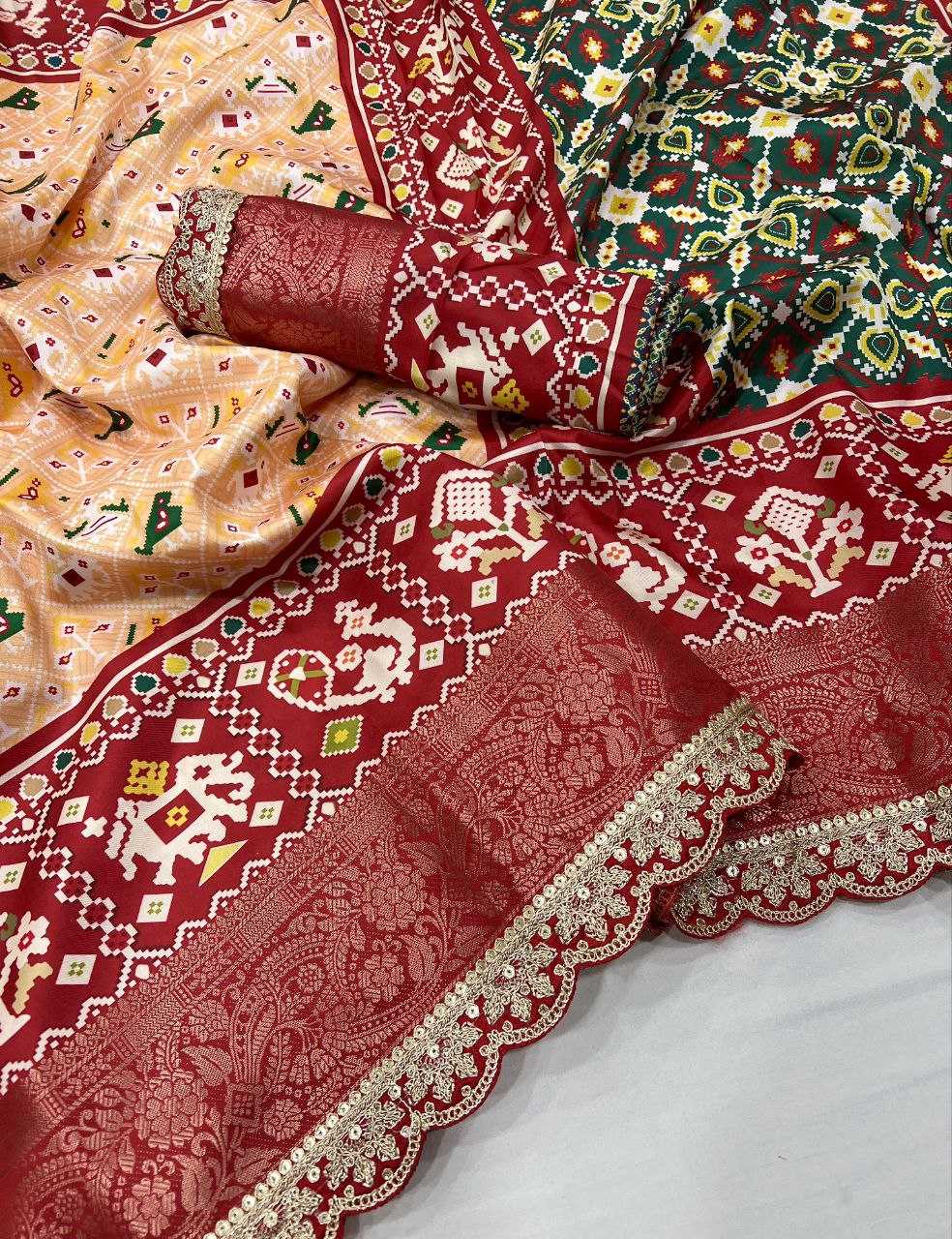 YNF DOLA SILK KESH384 827 SAREES WHOLESALE KALAMKARI SILK BANDHANI SAREES MANUFACTURER