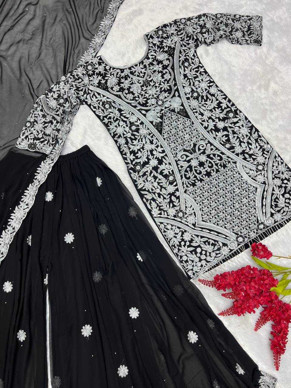 YNF FAUX GEORGETTE KESH159 1253 SUITS & DRESSES WHOLESALE EMBROIDERY PARTY WEAR PALAZZO SUITS MANUFACTURER