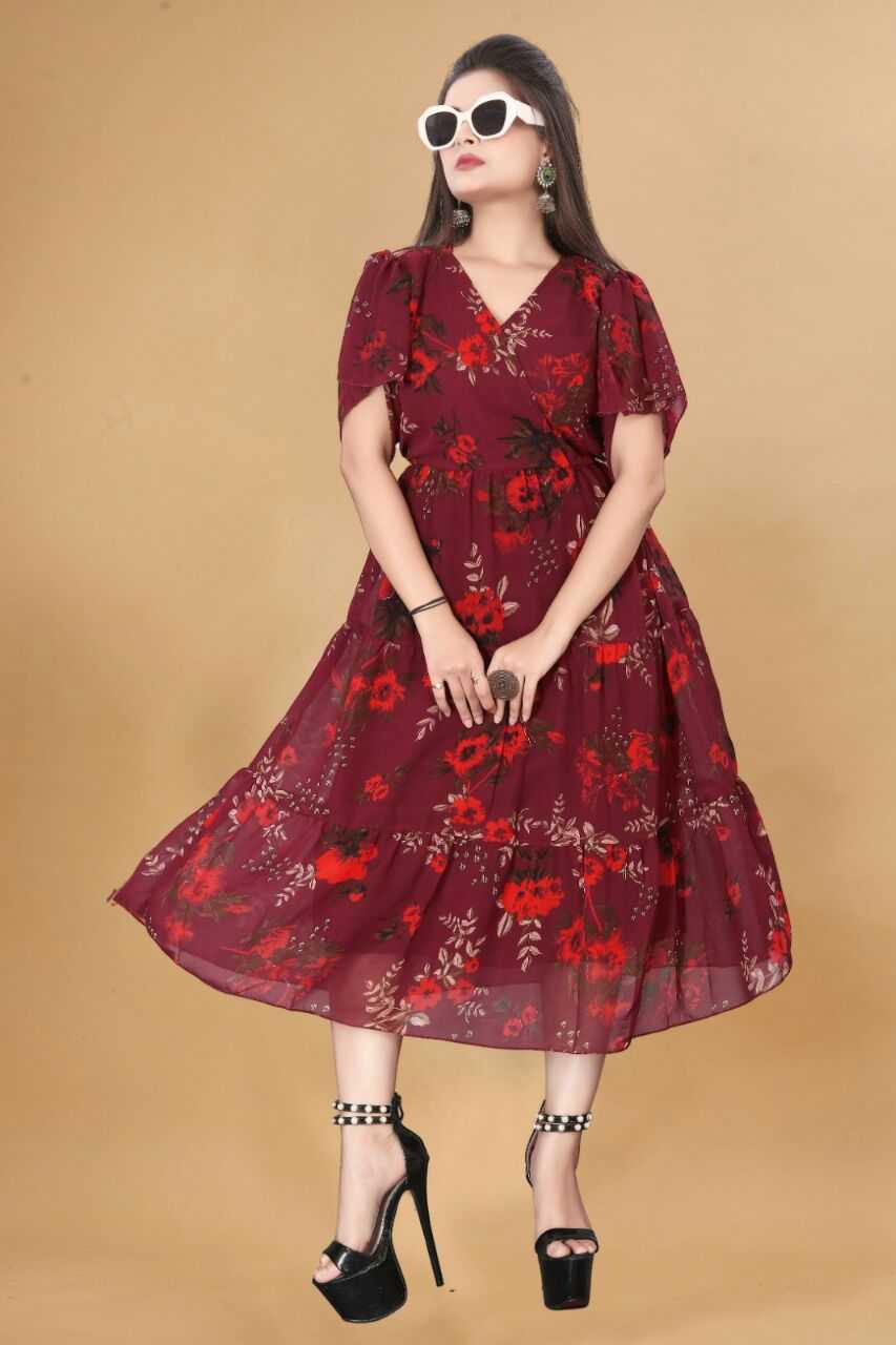 YNF GEORGETTE KESH407 RMT56 WHOLESALE ONE PIECE DRESS WESTERN WEAR MANUFACTURER