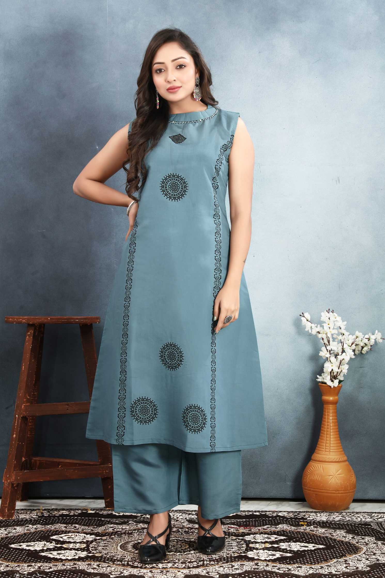 Ynf Heavy Roman Silk RIN153 8010 Kurti Wholesale Festive Kurtis Round Neck Kurtis Block Print Kurtis Manufacturer