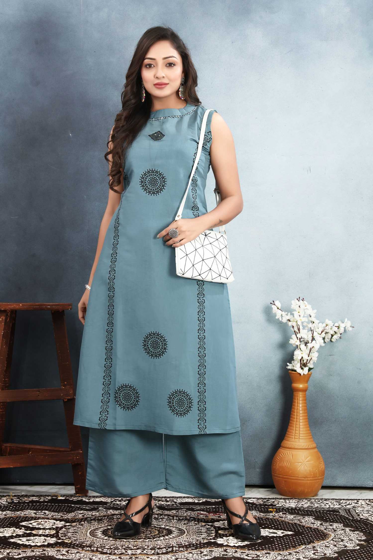 Ynf Heavy Roman Silk RIN153 8010 Kurti Wholesale Festive Kurtis Round Neck Kurtis Block Print Kurtis Manufacturer