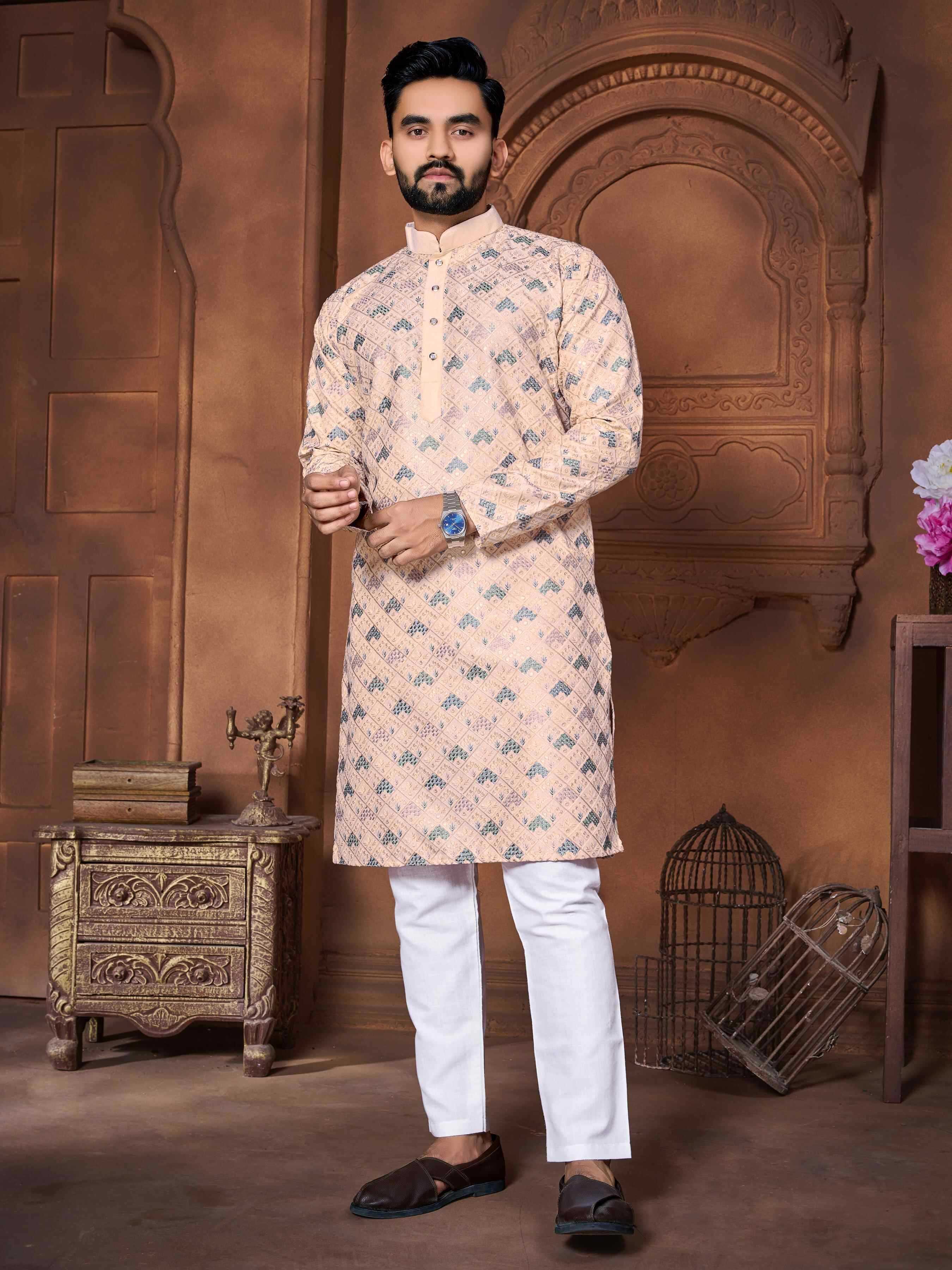 YNF ITALIAN SILK RIN111 MAHARAJA MENS WEAR WHOLESALE EMBROIDERED KURTA PYAJAMA SILK MENS WEAR MANUFACTURER