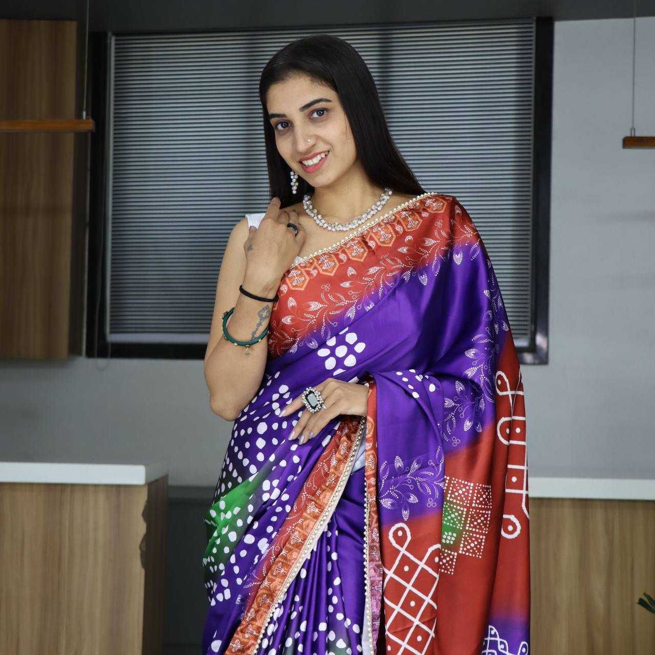 YNF JAPAN SATIN RIN119 002 SAREES WHOLESALE SATIN PRINTED BANDHANI SAREES MANUFACTURER