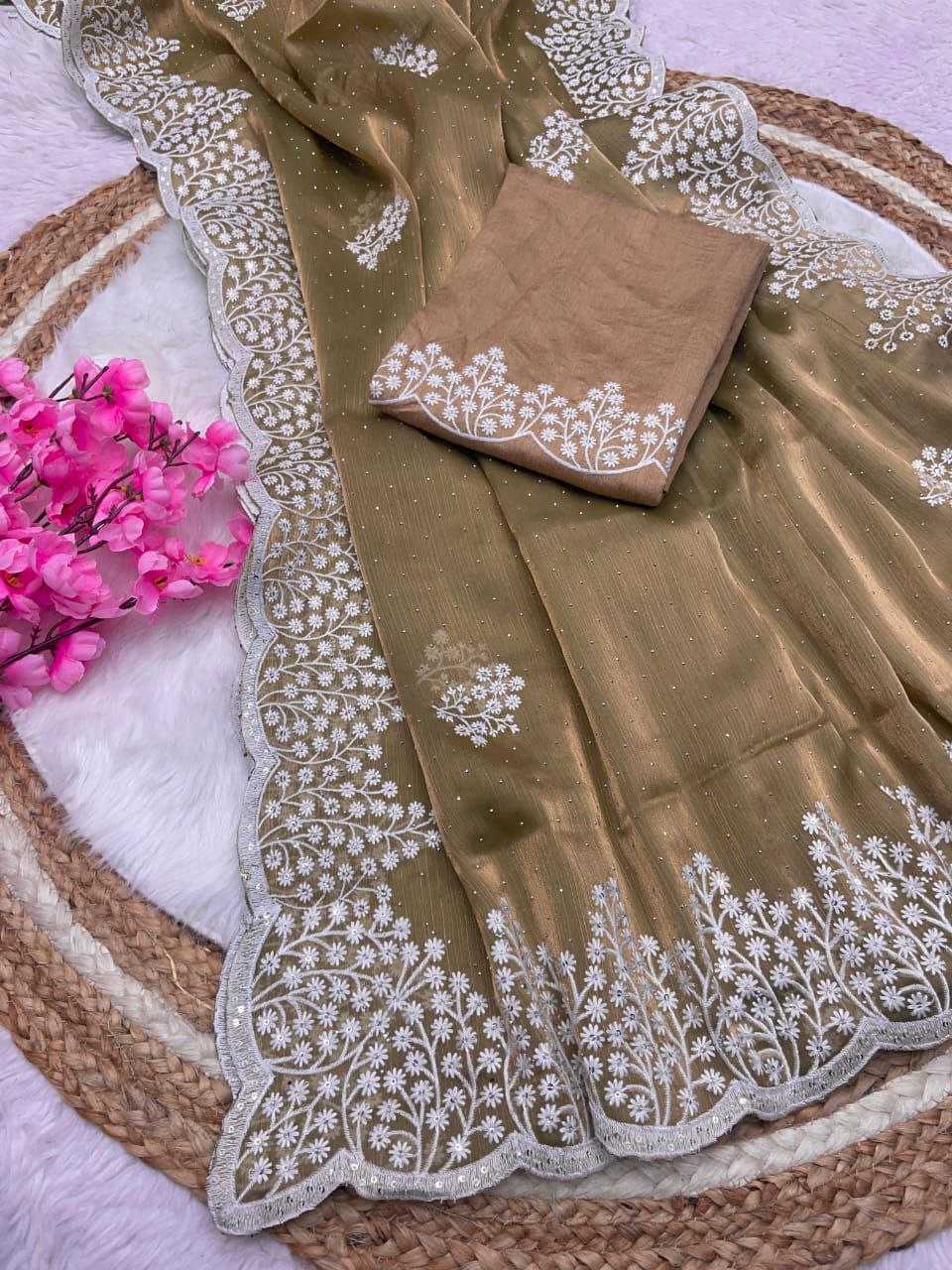 YNF JIMMY CHOO RIN143 413 SAREES WHOLESALE JIMMY CHOO EMBROIDERED SEQUINS WORK SAREES MANUFACTURER