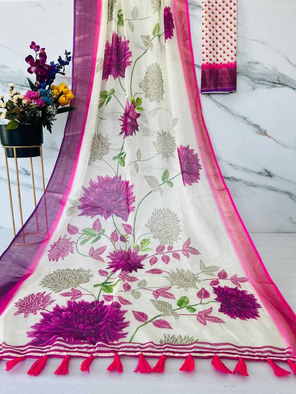 YNF LINEN KESH223 386 SAREE WHOLESALE LINE PRINTED ZARI SAREE MANUFACTURER