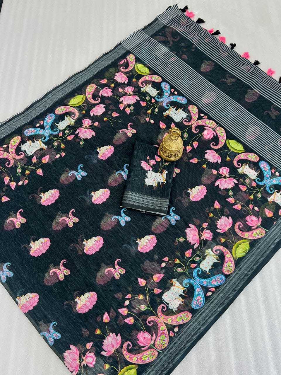 YNF LINEN KESH223 397 SAREE WHOLESALE LINEN ZARI PRINTED SAREE MANUFACTURER