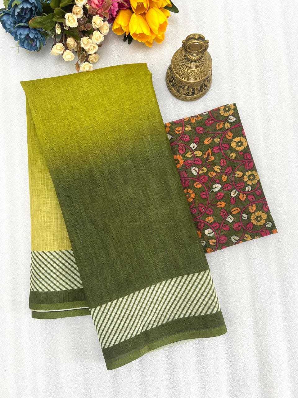 YNF LINEN KESH223 403 SAREES WHOLESALE PRINTED PLAIN LINEN SAREES MANUFACTURER