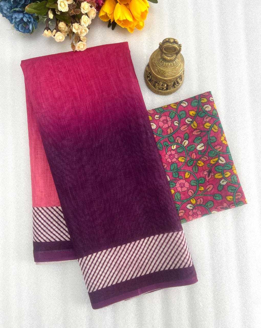 YNF LINEN KESH223 403 SAREES WHOLESALE PRINTED PLAIN LINEN SAREES MANUFACTURER