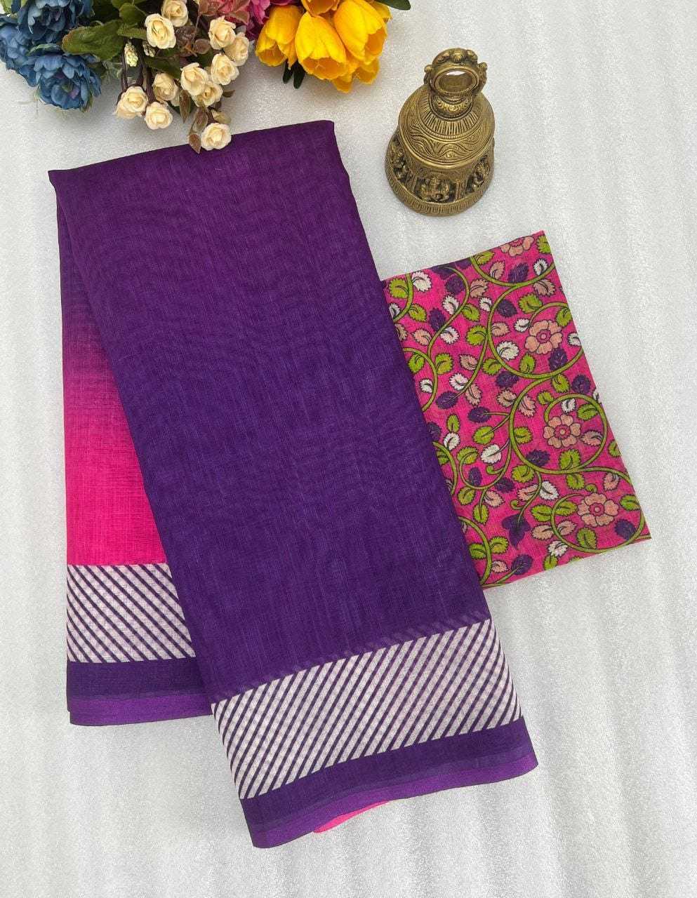 YNF LINEN KESH223 403 SAREES WHOLESALE PRINTED PLAIN LINEN SAREES MANUFACTURER