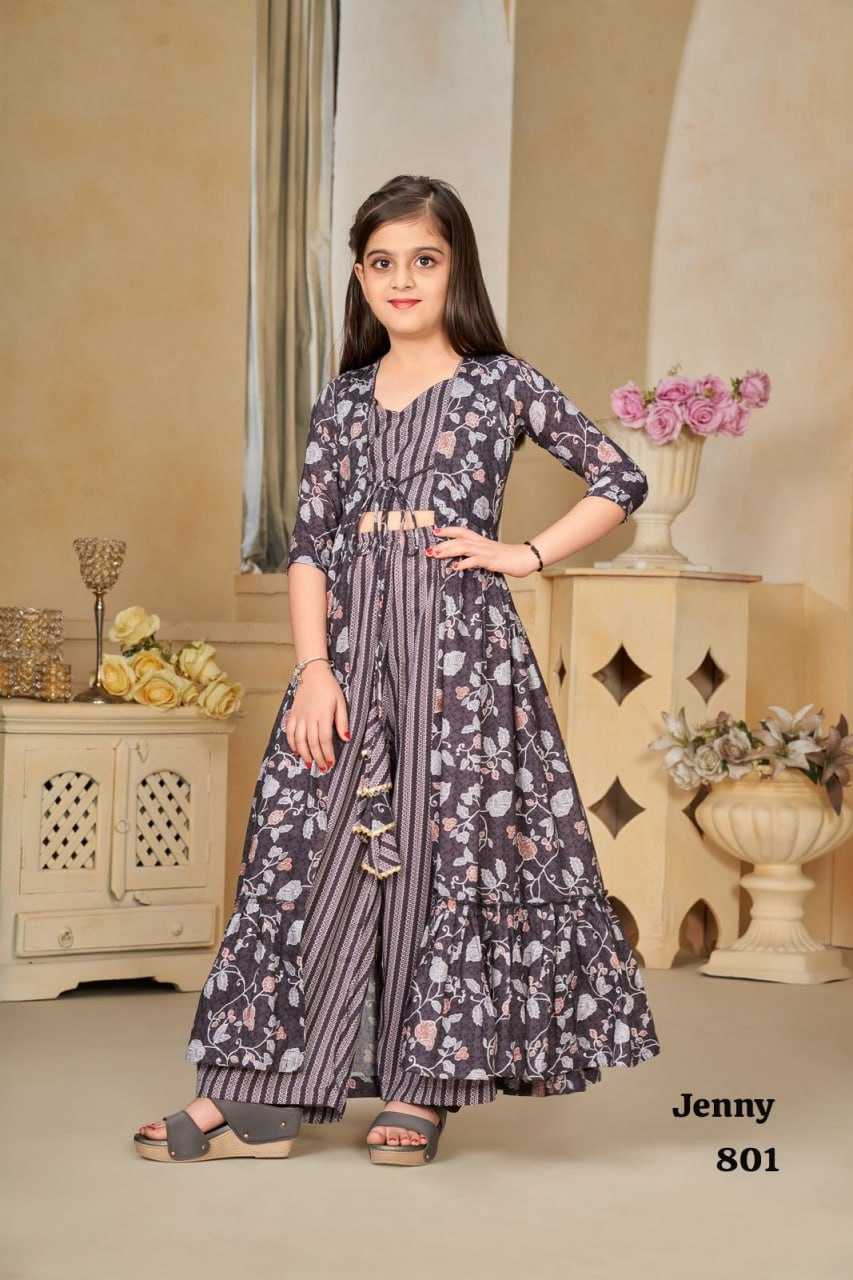 YNF MASLIN SILK RIN131 801 KIDS WEAR WHOLESALE SILK INDO WESTERN PARTY WEAR ETHNIC MANUFACTURER