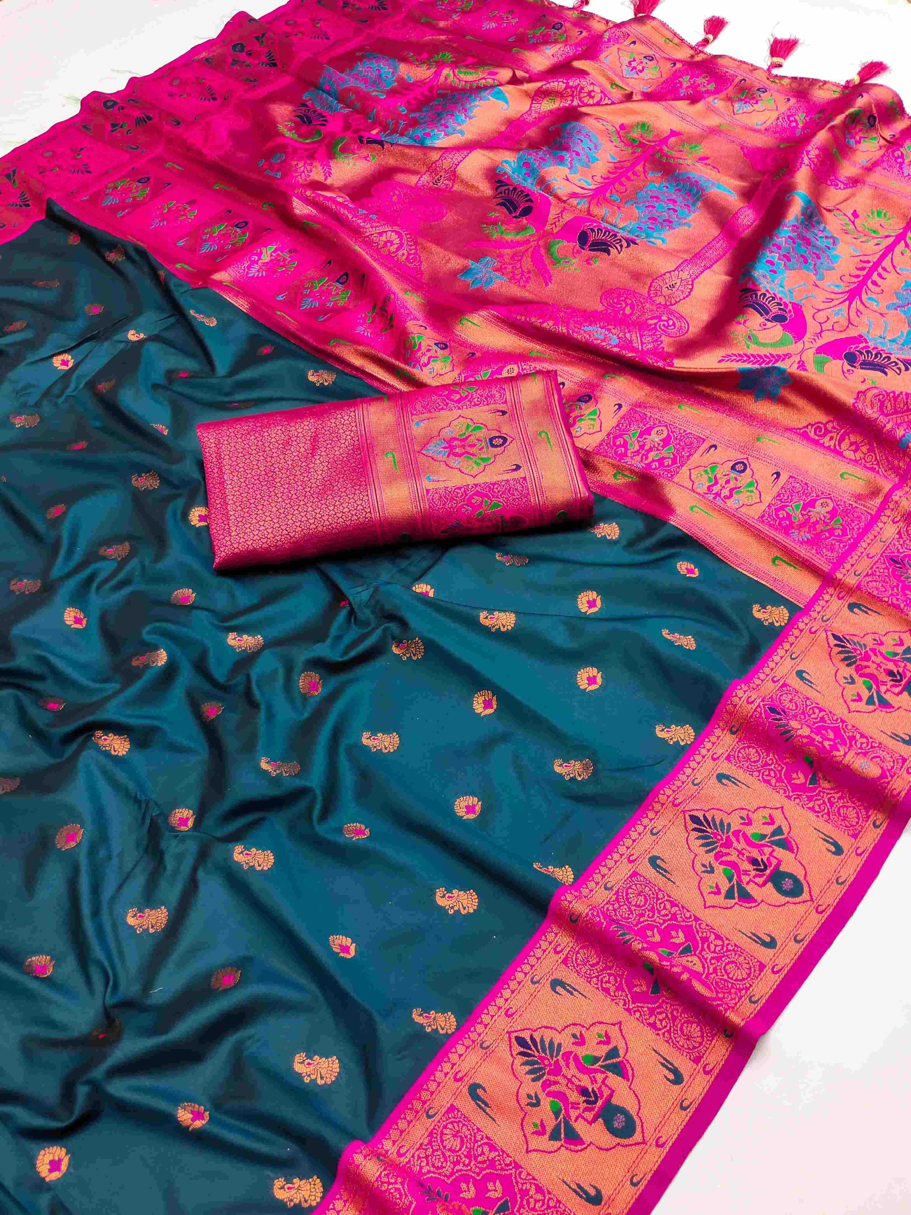 YNF PAITHANI SILK RIN150 Kiva Paithani SILK SAREES WHOLESALE PAITHANI SILK PURE ZARI PATOLA SAREES MANUFACTURER