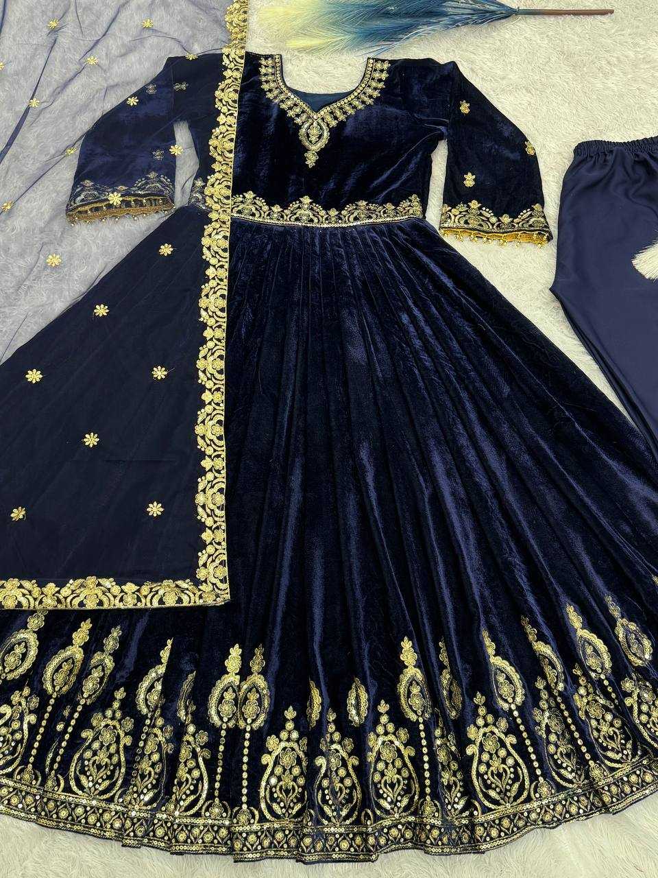 YNF PURE VISCOSE KESH157 1683 GOWNS WHOLESALE EMBROIDERY SEQUINS VELVET GOWNS MANUFACTURER