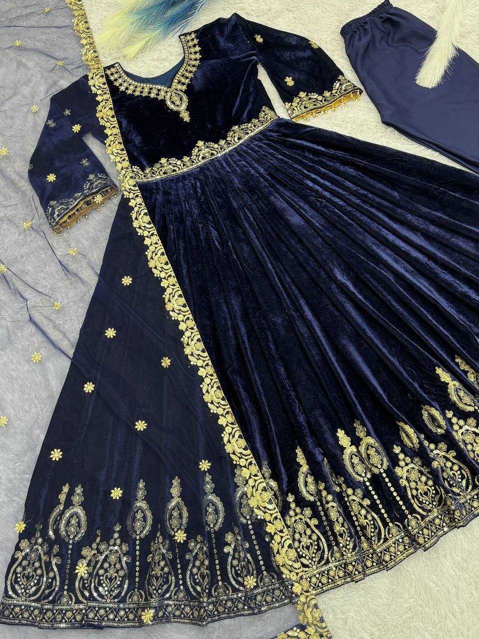 YNF PURE VISCOSE KESH157 1683 GOWNS WHOLESALE EMBROIDERY SEQUINS VELVET GOWNS MANUFACTURER