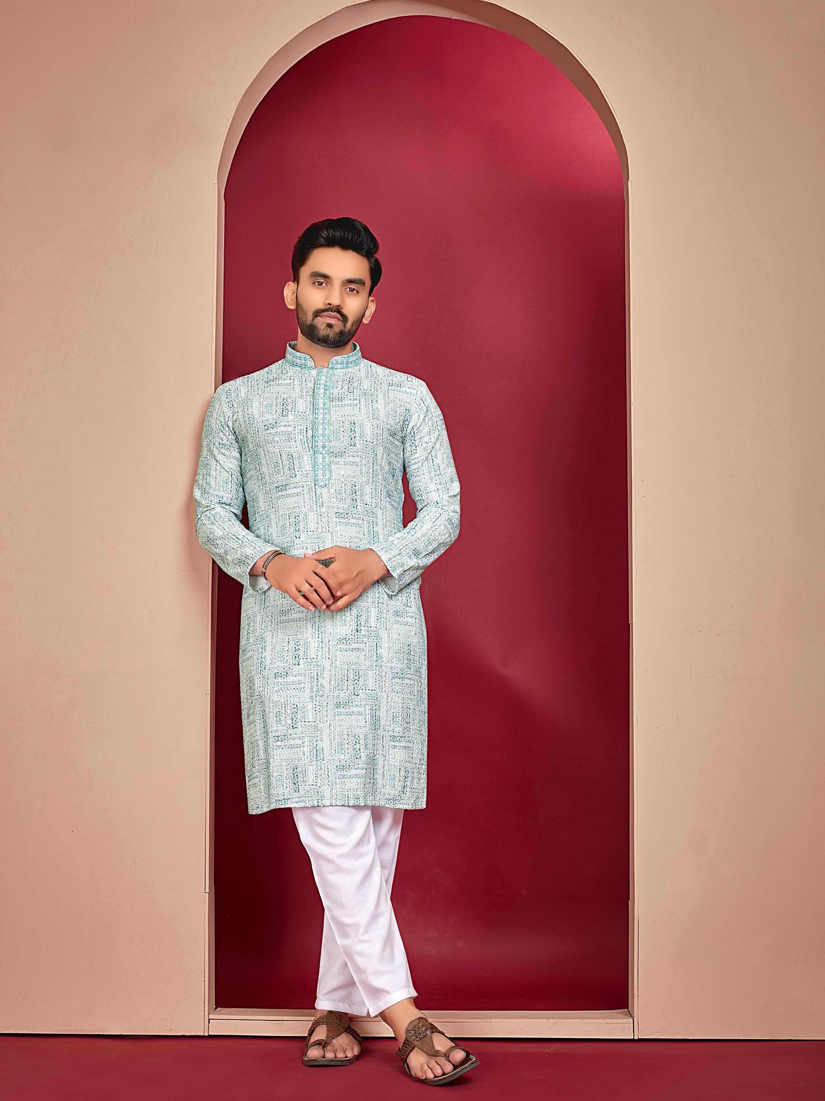 YNF RAYON RIN111 SITARA MENS WEAR WHOLESALE EMBROIDERED COTTON KURTA PAJAMA MENS WEAR MANUFACTURER