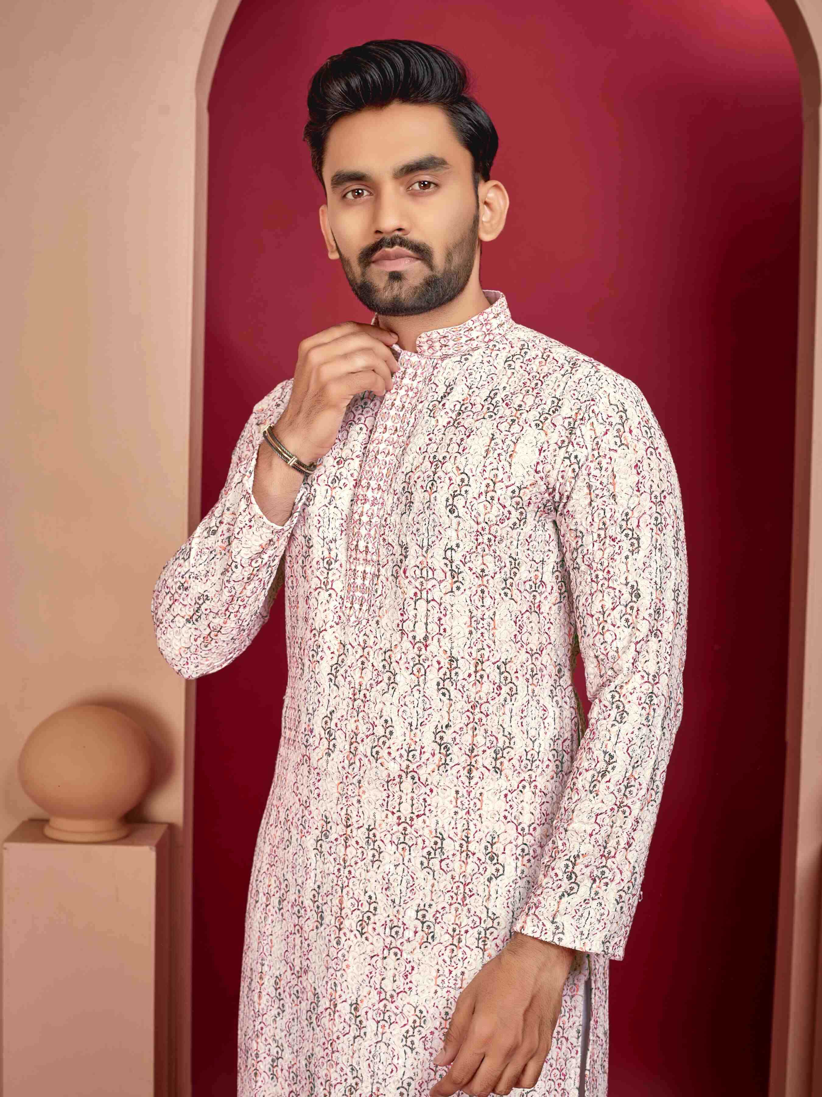 YNF RAYON RIN111 SITARA MENS WEAR WHOLESALE EMBROIDERED COTTON KURTA PAJAMA MENS WEAR MANUFACTURER