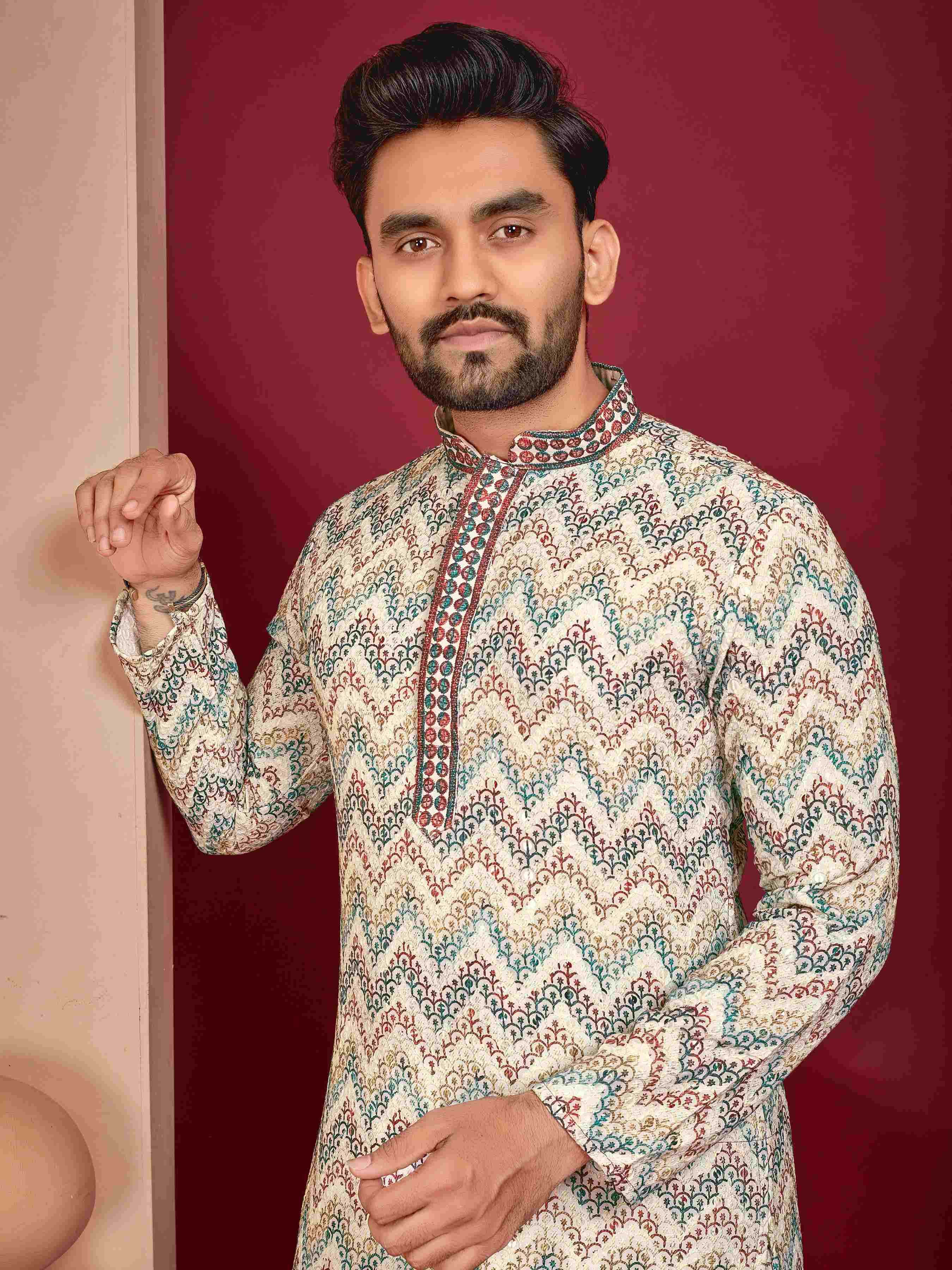 YNF RAYON RIN111 SITARA MENS WEAR WHOLESALE EMBROIDERED COTTON KURTA PAJAMA MENS WEAR MANUFACTURER