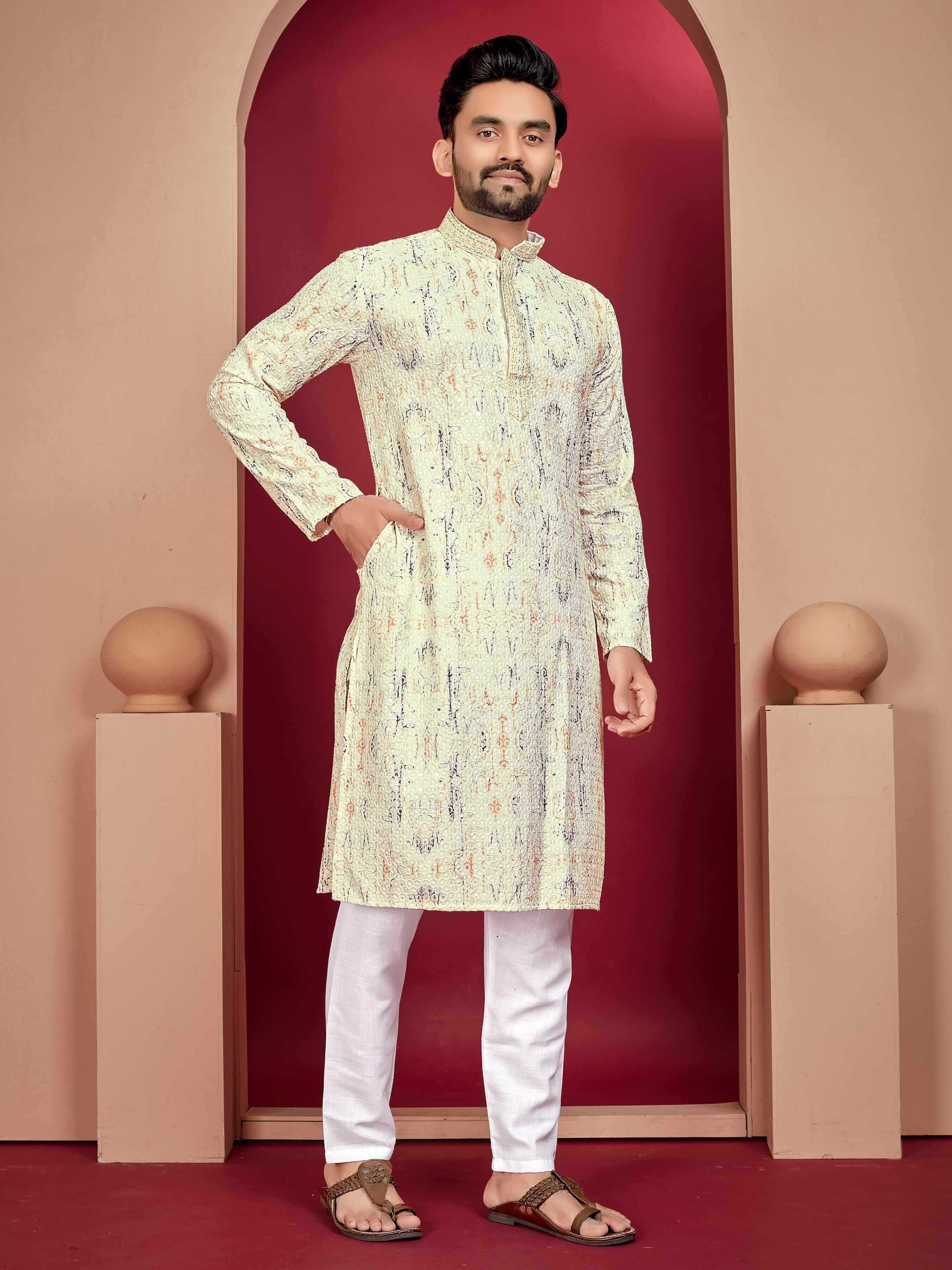 YNF RAYON RIN111 SITARA MENS WEAR WHOLESALE EMBROIDERED COTTON KURTA PAJAMA MENS WEAR MANUFACTURER