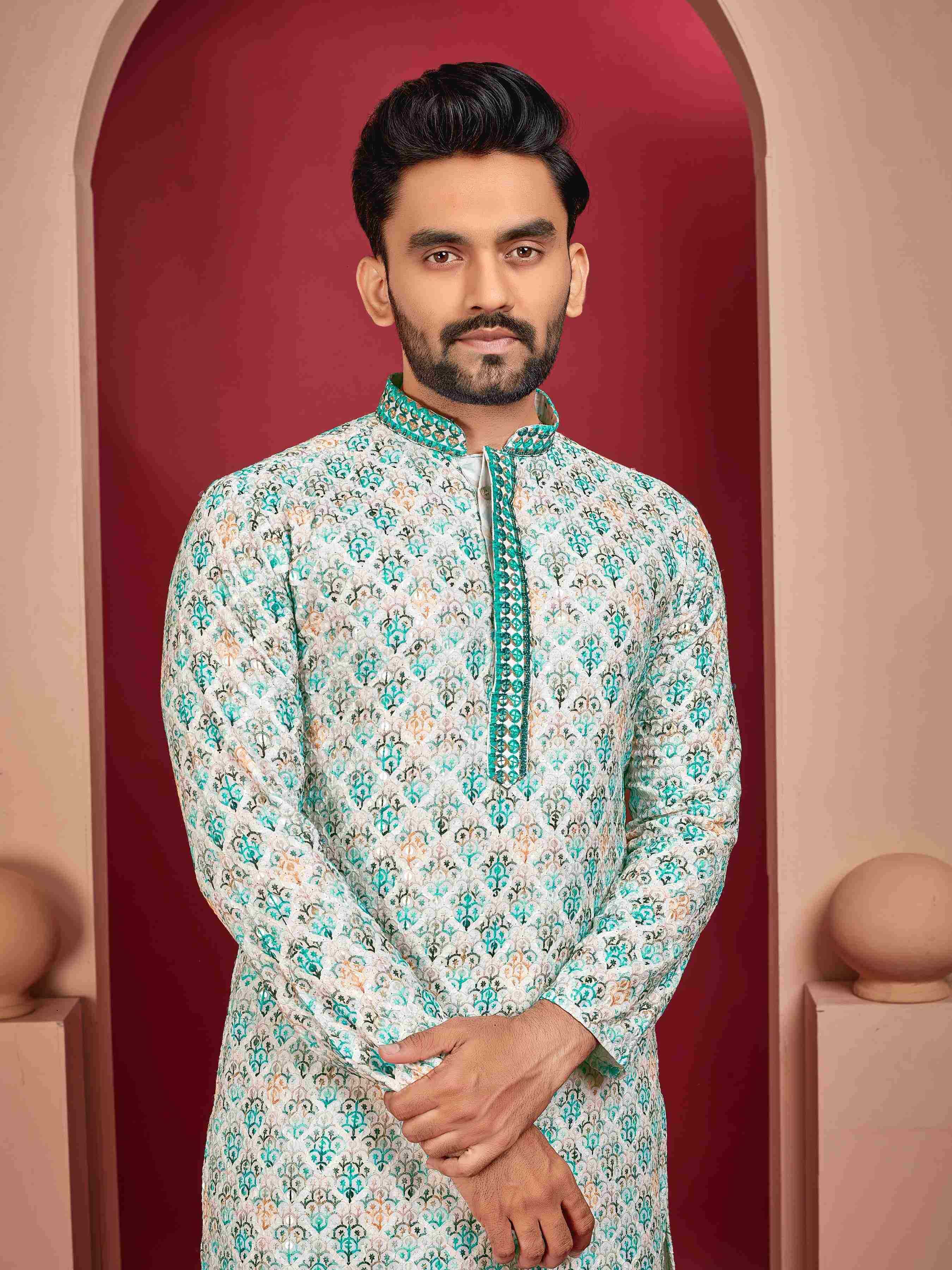 YNF RAYON RIN111 SITARA MENS WEAR WHOLESALE EMBROIDERED COTTON KURTA PAJAMA MENS WEAR MANUFACTURER