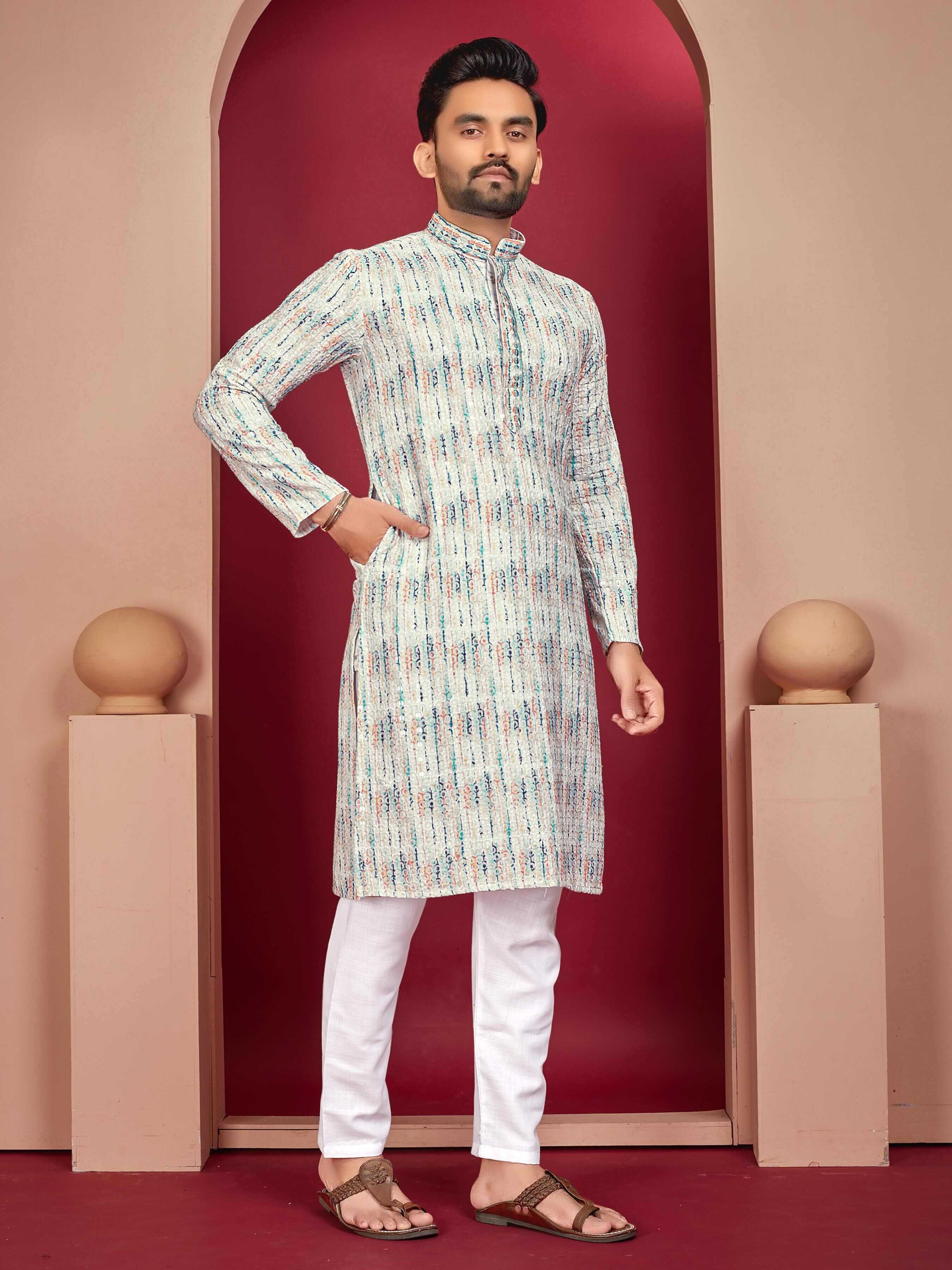 YNF RAYON RIN111 SITARA MENS WEAR WHOLESALE EMBROIDERED COTTON KURTA PAJAMA MENS WEAR MANUFACTURER