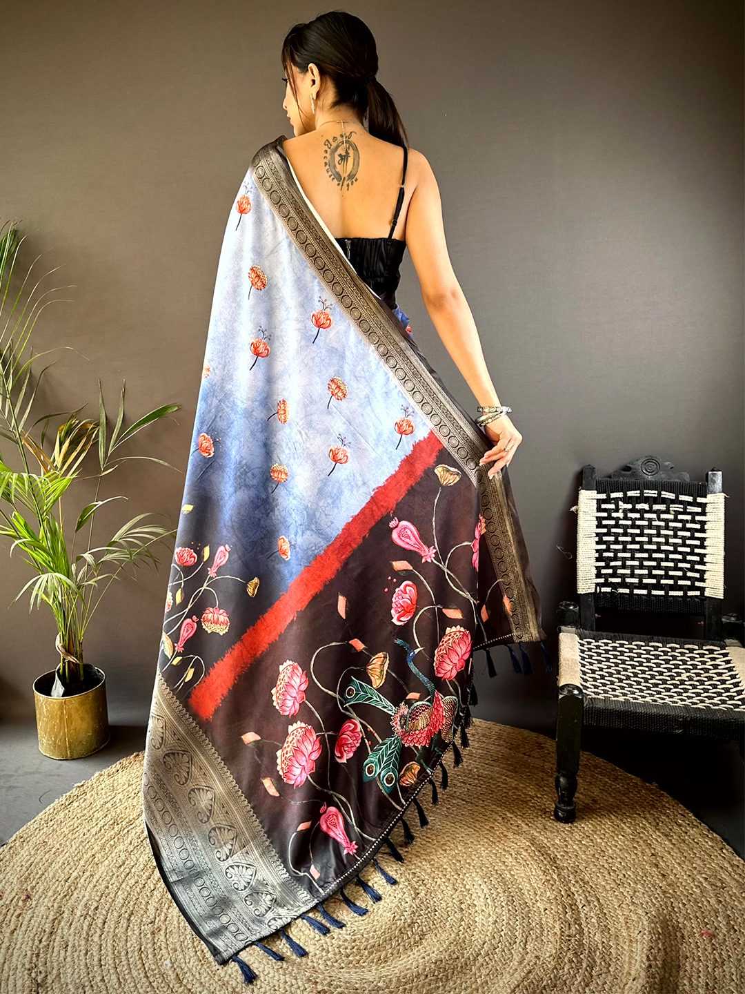 Ynf Soft Silk KESH276 Soft Silk Flower Sarees Wholesale Party Wear Sarees Printed Sarees Ombre Sarees Manufacturer