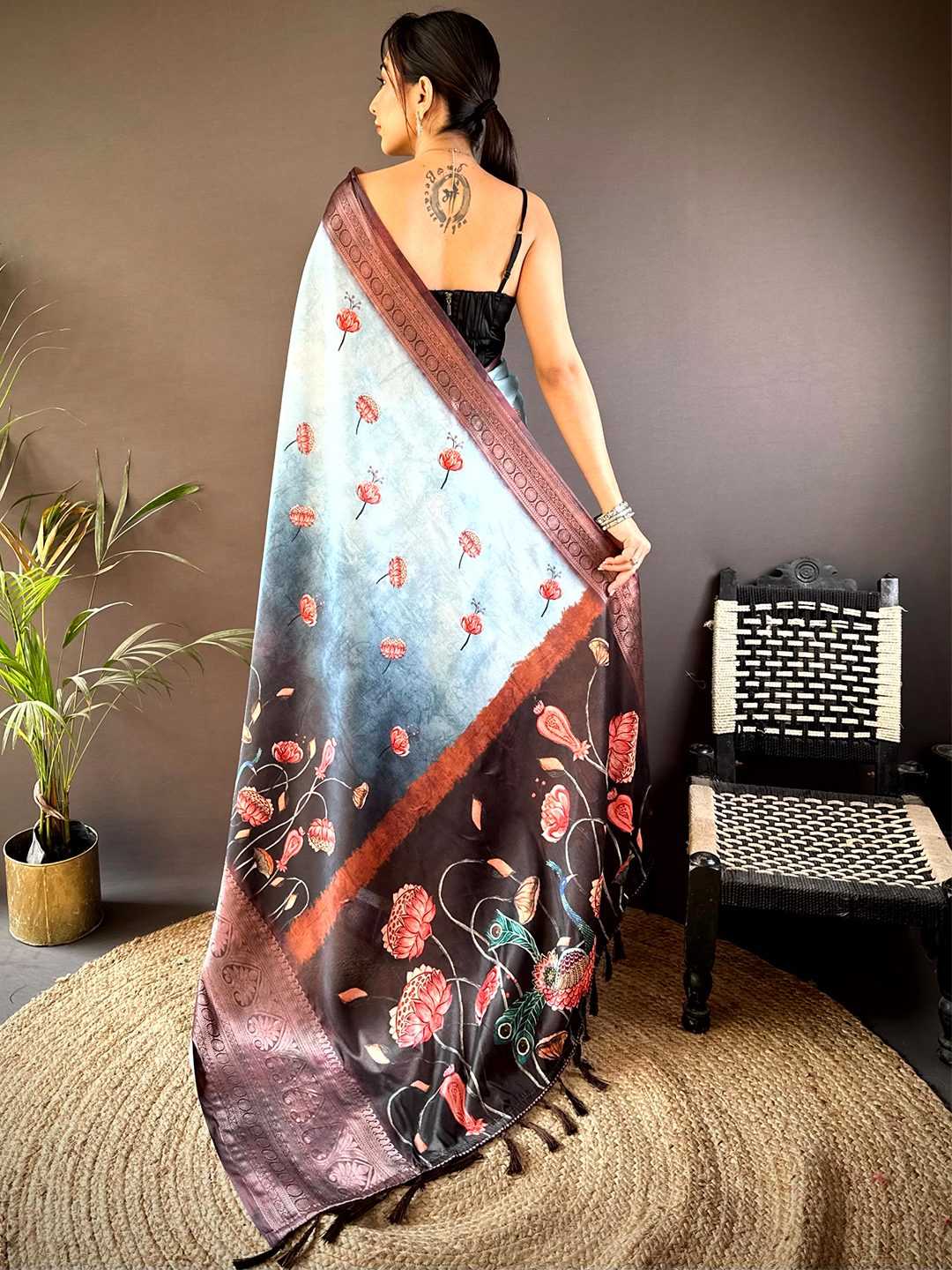 Ynf Soft Silk KESH276 Soft Silk Flower Sarees Wholesale Party Wear Sarees Printed Sarees Ombre Sarees Manufacturer