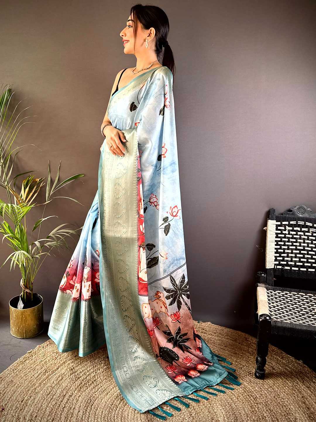 Ynf Soft Silk KESH276 Soft Silk Pichwai Sarees Wholesale Party Wear Sarees Printed Sarees Ombre Sarees Manufacturer