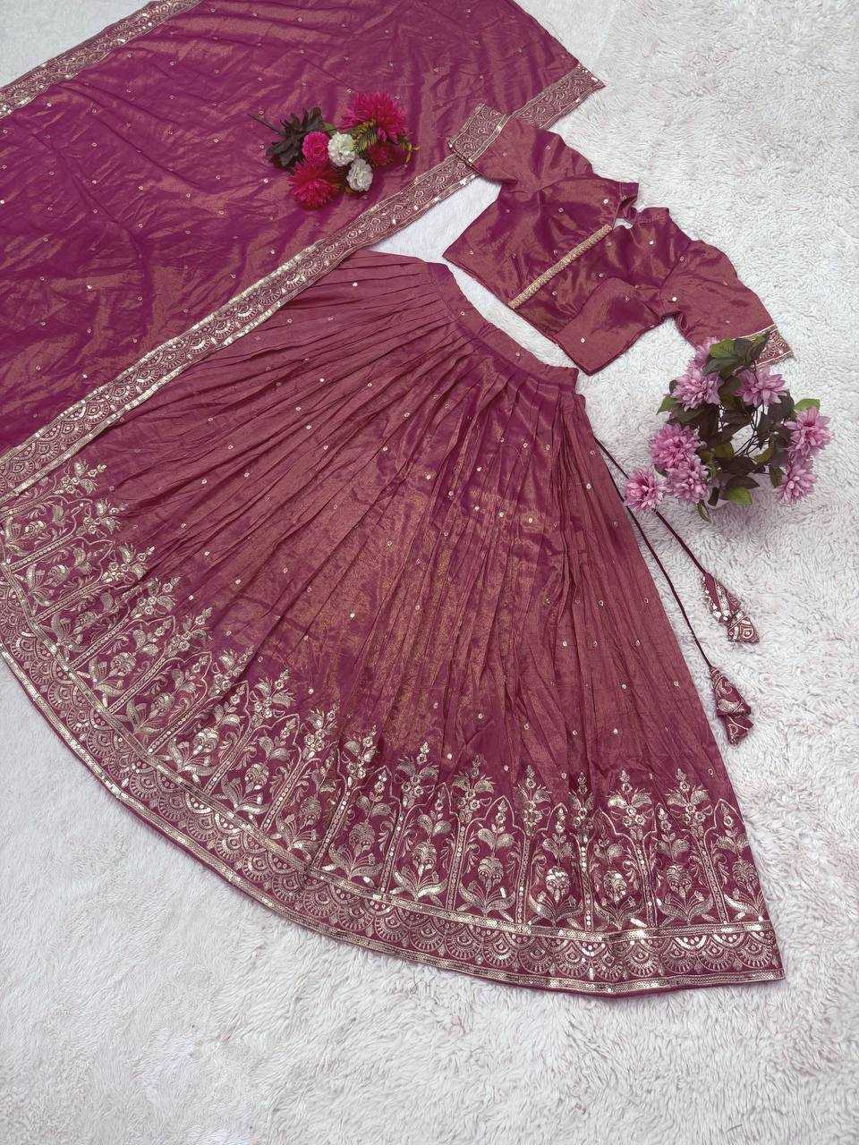 YNF TISSUE SILK KESH367 176 LEHENGA WHOLESALE EMBROIDERED SEQUINS SILK LEHENGA MANUFACTURER