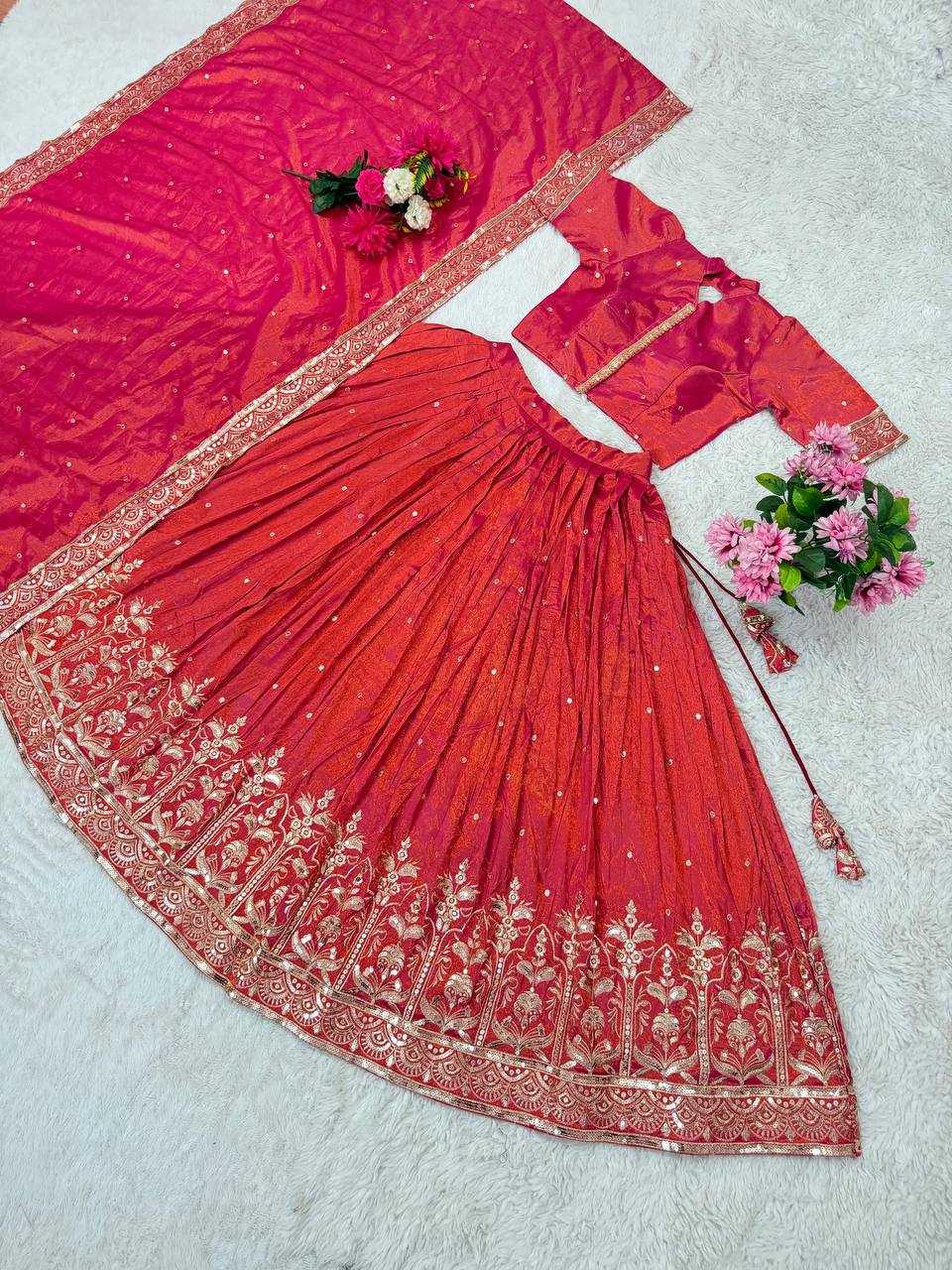 YNF TISSUE SILK KESH367 176 LEHENGA WHOLESALE EMBROIDERED SEQUINS SILK LEHENGA MANUFACTURER